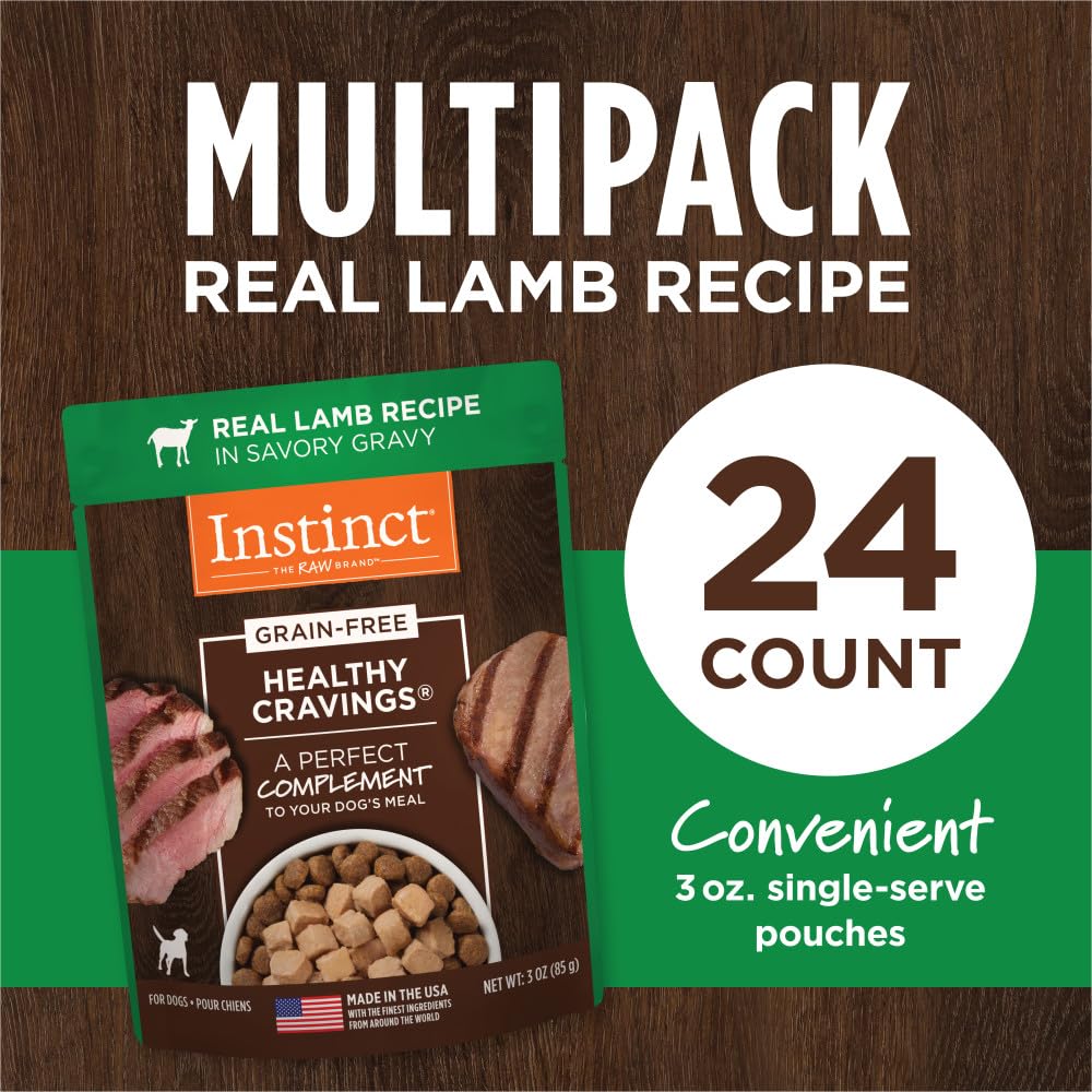 Instinct Healthy Cravings Natural Wet Dog Food Topper, Grain Free Recipe - Real Lamb, 3 oz. Pouches (Pack of 24)