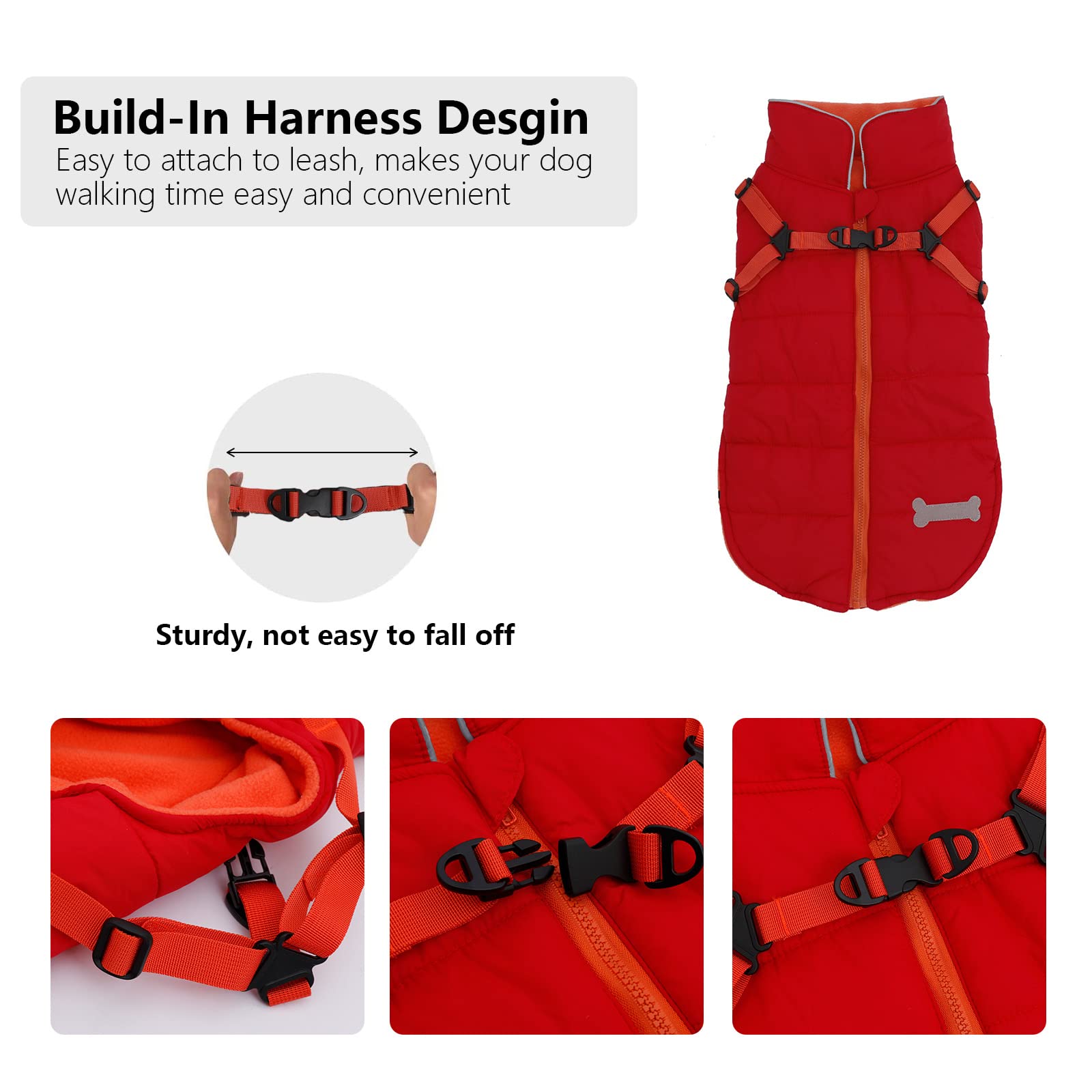 Geyecete Winter Warm Coat Waterproof Dog Winter Jacket With Harness Traction Belt,Windproof Pet Outdoor Jacket Dog Autumn- Can Be Personalized-Red-Xl