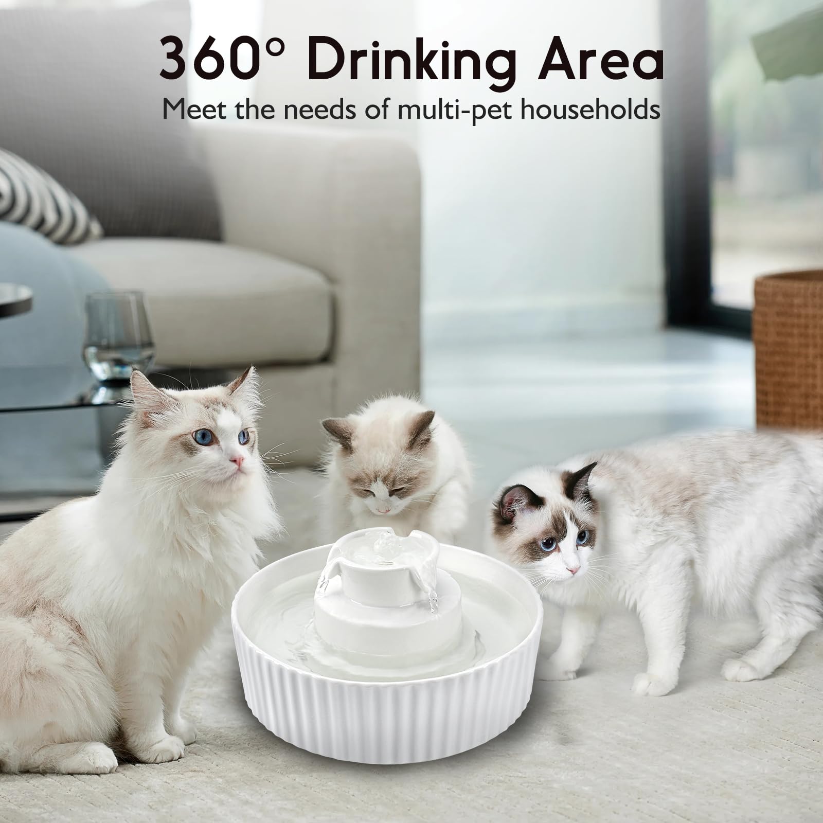 Lawfery Ceramic Cat Water Fountain, 2.1L/71Oz Cat Fountain With 3 Carbon Filters And 2 Water Pumps, Cupcake Pet Water Fountain For Cats And Dogs (White)