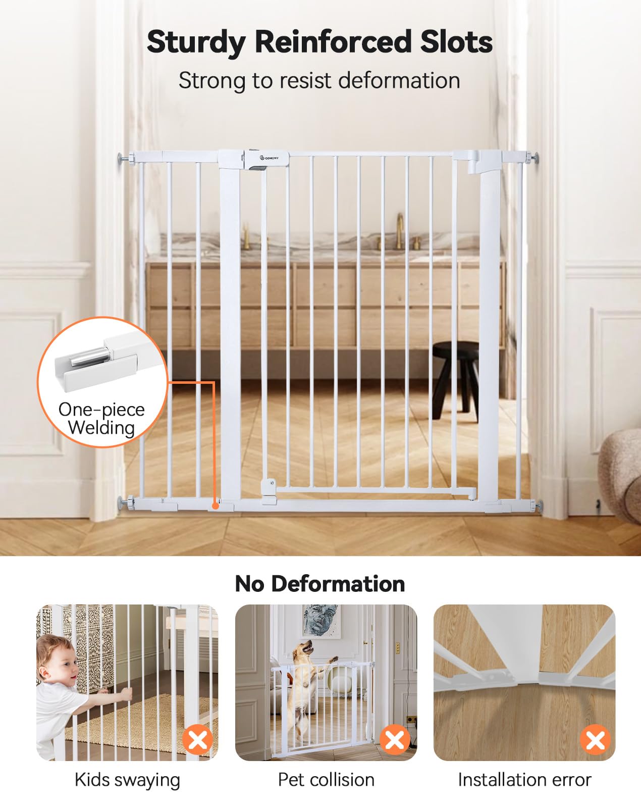 Comomy 36' Extra Tall Baby Gate For Stairs Doorways, Fits Openings 29.5' To 43.3' Wide, Auto Close Sturdy Safety Dog Gate For House, Pressure Mounted Easy Walk Through Pet Gate With Door, White