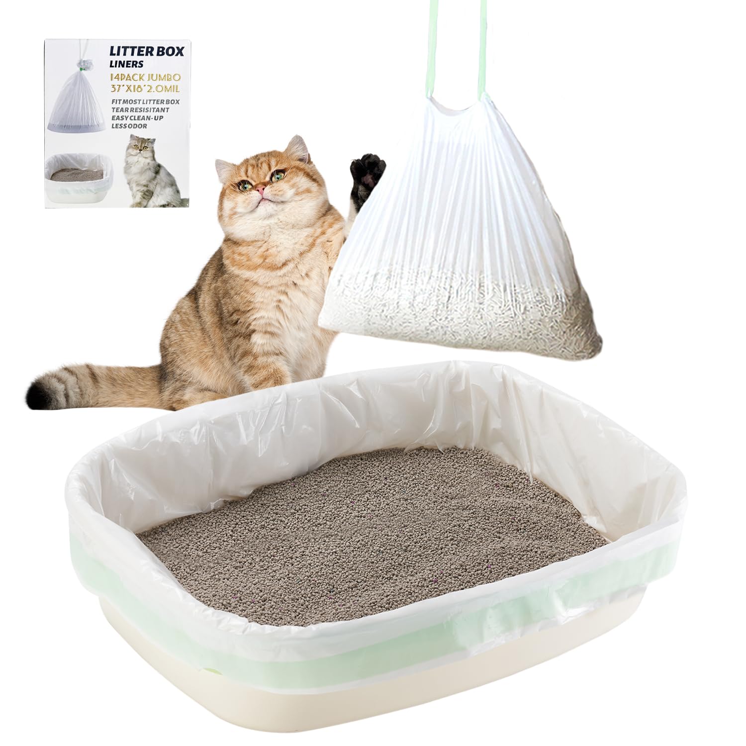 Vayinana 14 Count Cat Litter Box Liners Large 37    X 18    Cat Litter Bags For Poop Jumbo Extra Thick With 2 Mil Pet Waste Litt