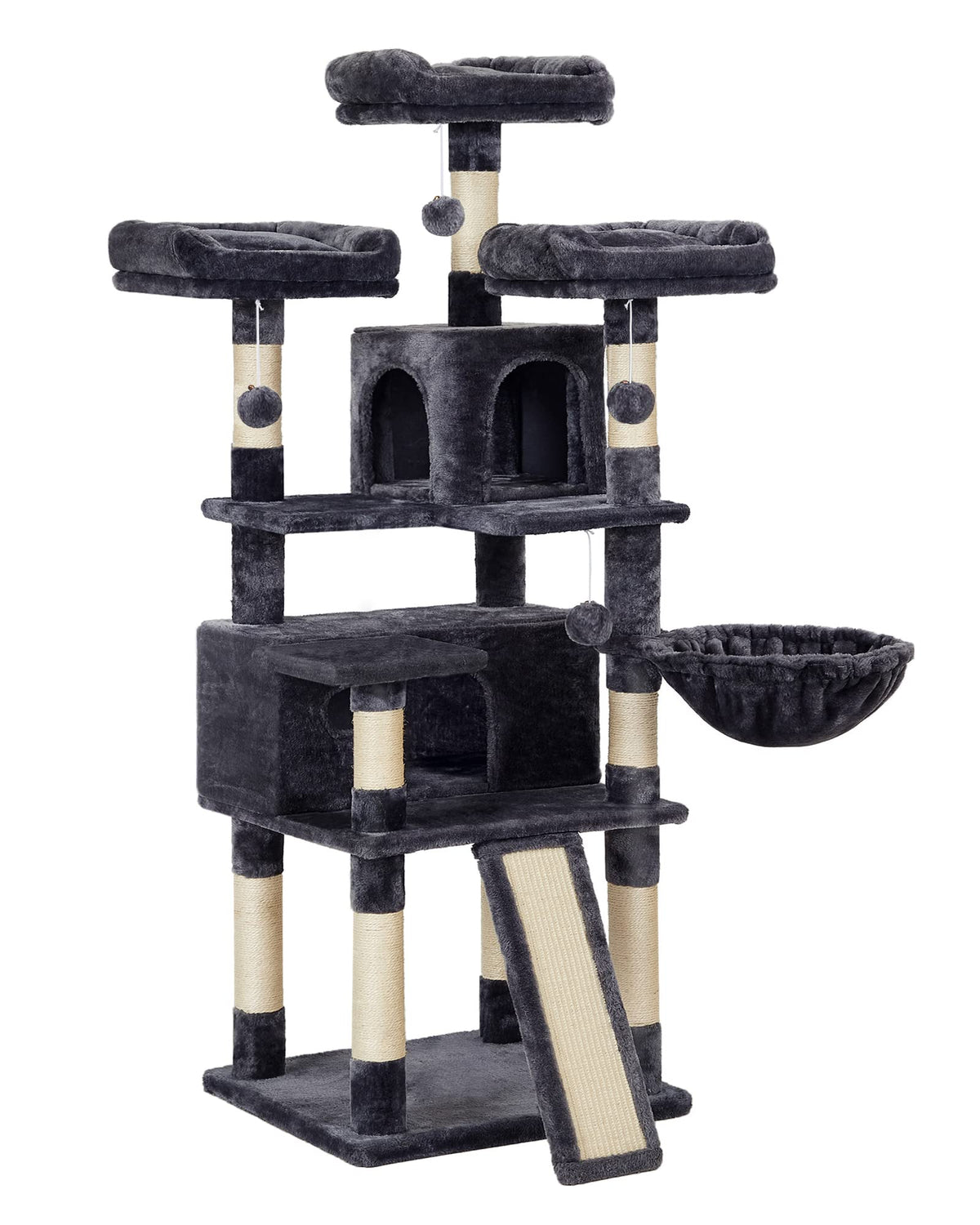 Feandrea Cat Tree, Large Cat Tower, Cat Condo With Scratching Posts, Board, 2 Caves, 3 Plush Perches, Activity Center, 66.5 Inch