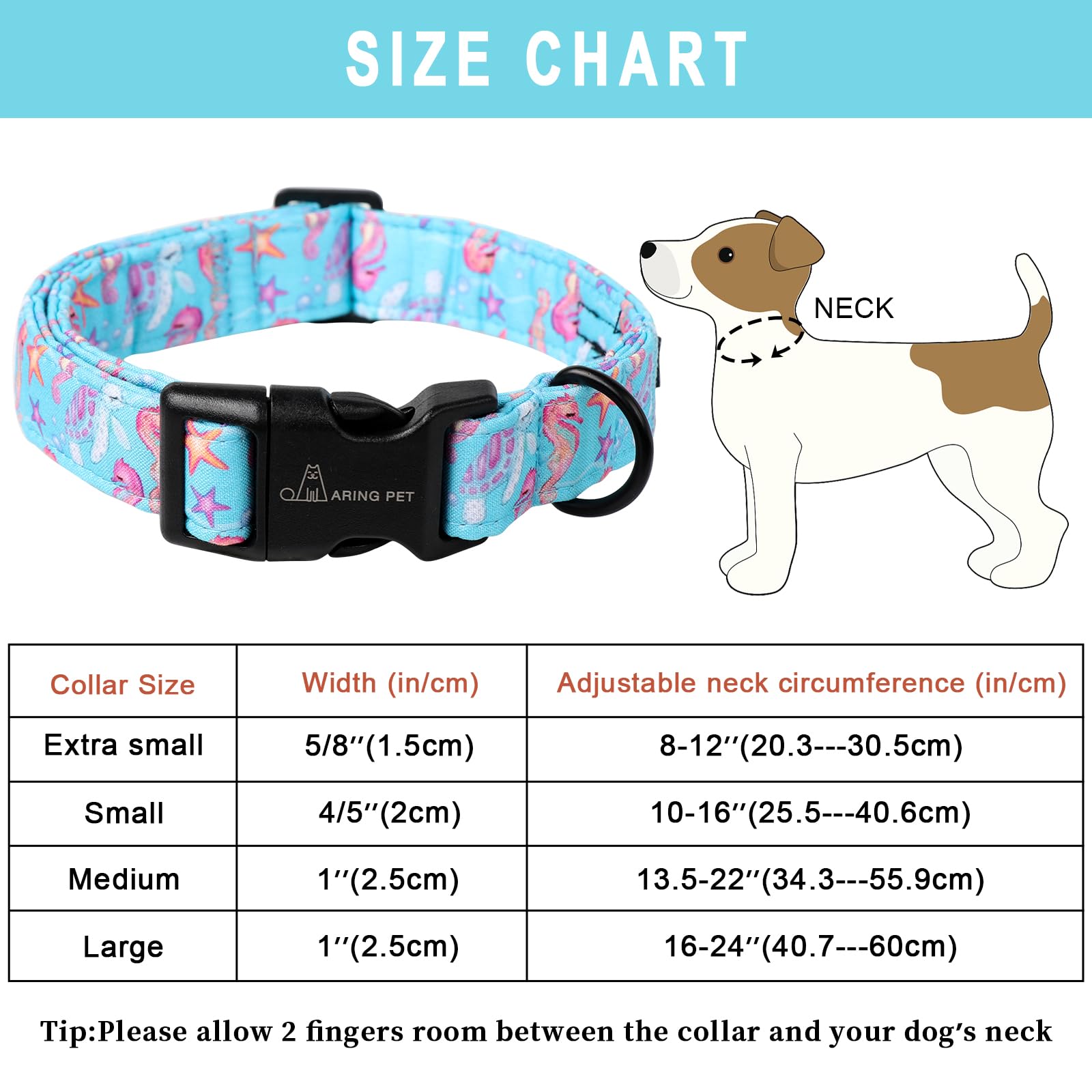 Aring Pet Summer Dog Collar-Cotton Lightweight Blue Dog Collars, Adjustable Seahorse Turtle Pet Collar Puppy Collars With Quick