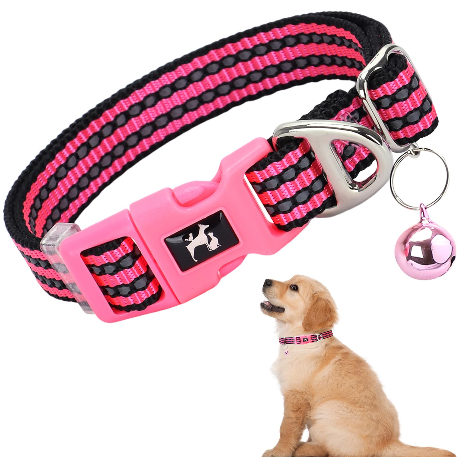 Puppy Collar With Bell - Reflective Adjustable Nylon Dog Collar For Small Dogs, Night Safety Collar For Chihuahua, Pomeranian - 