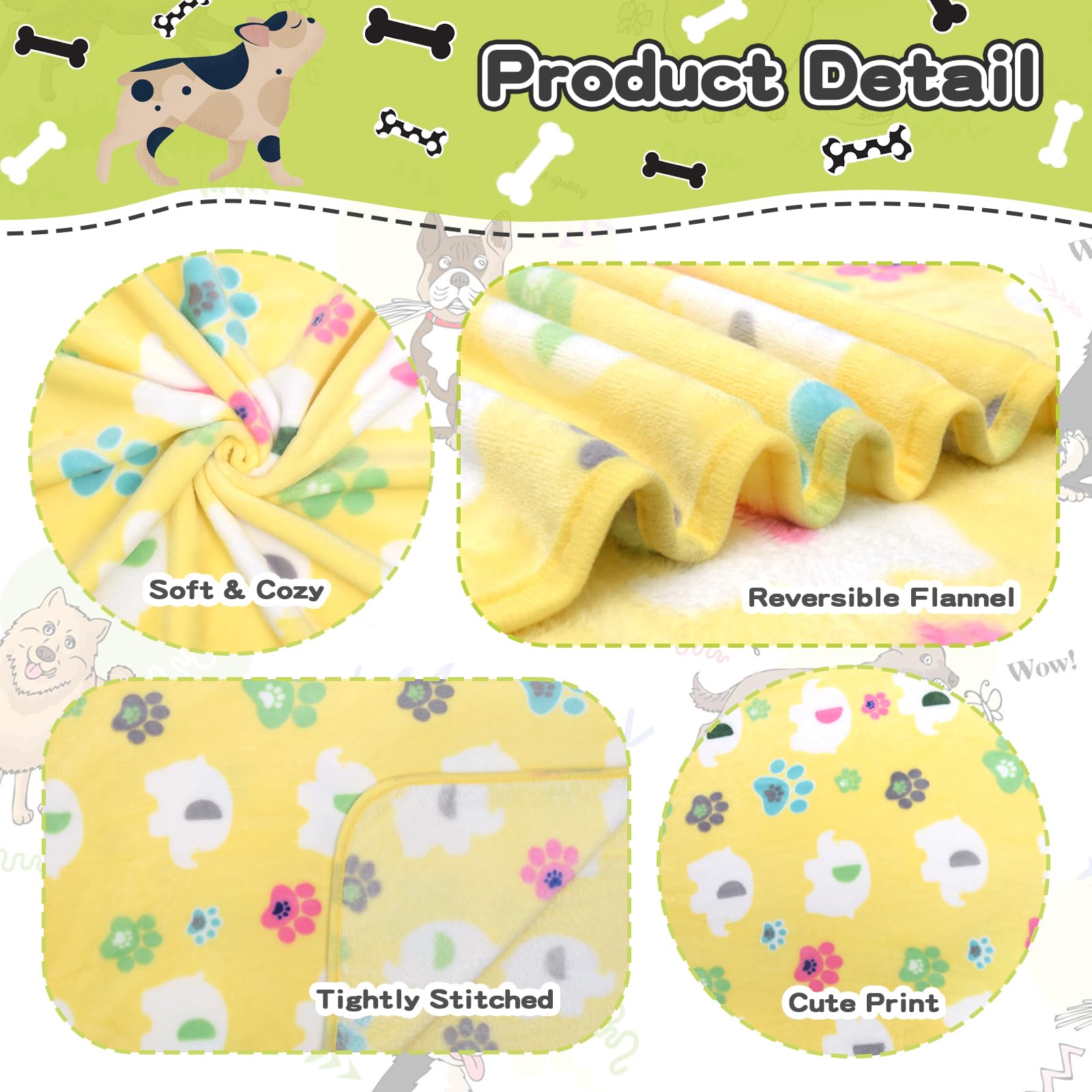 Rezutan 1 Pack 3 Premium Soft Dog Throw Blanket, With Flannel Yellow Cute Elephant Pattern And Paw Prints,41X31 Inches, Cat Blan