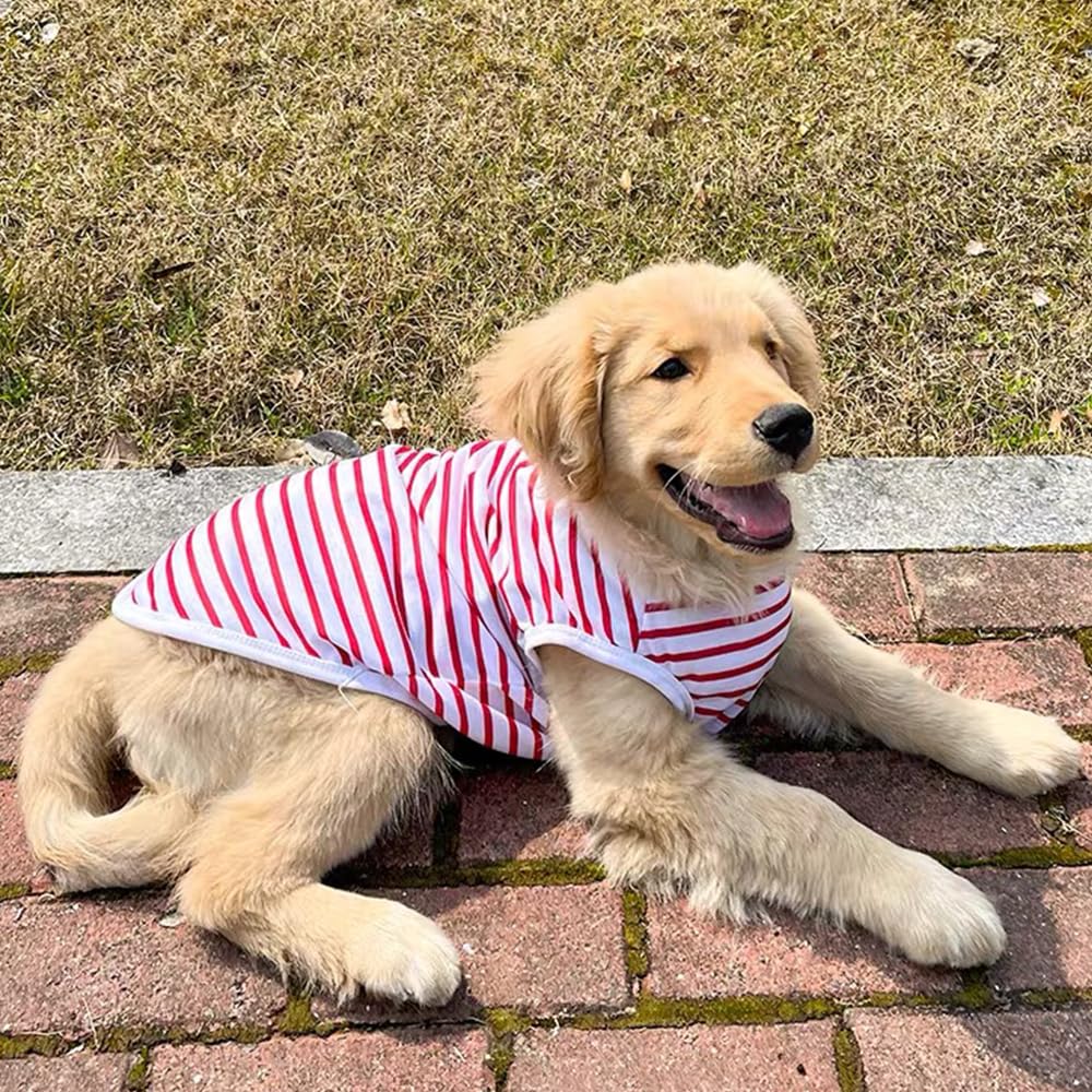 Aniac Summer Xl Dog Shirt For Girl Boy Red White Striped Cotton Dog T-Shirt White Breathable Basic Tank Top Sleeveless Doggy Ves