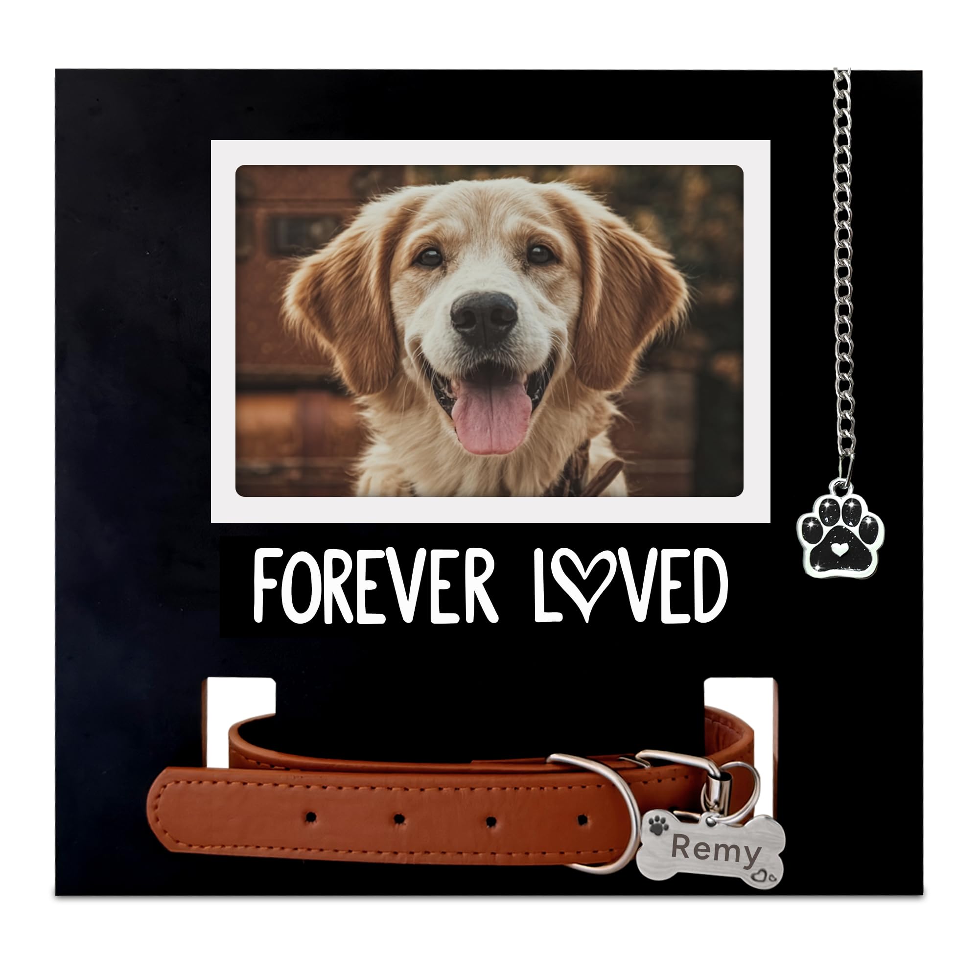 MYPAWLETS Dog Memorial Gifts,Pet Collar Memorial Frame with Pawprint Ornament Charm,Loss of Dogs Sympathy Gift,Remembrance Pictu