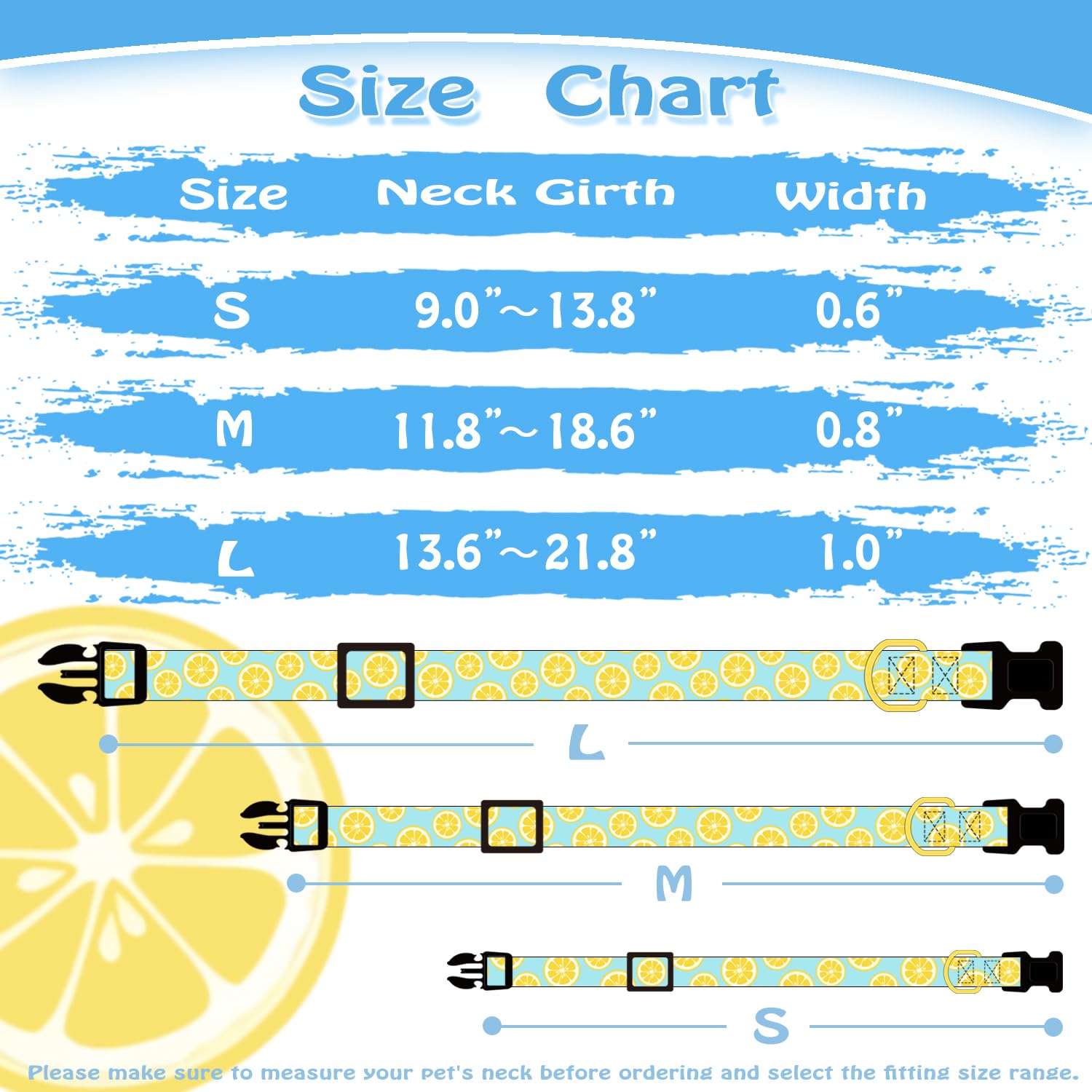 Prehai Cute Cotton Dog Collar For Boy And Girl Dogs Summer Lemon Pattern Puppy Collar For Small Medium Large Dogs Adjustable Lem