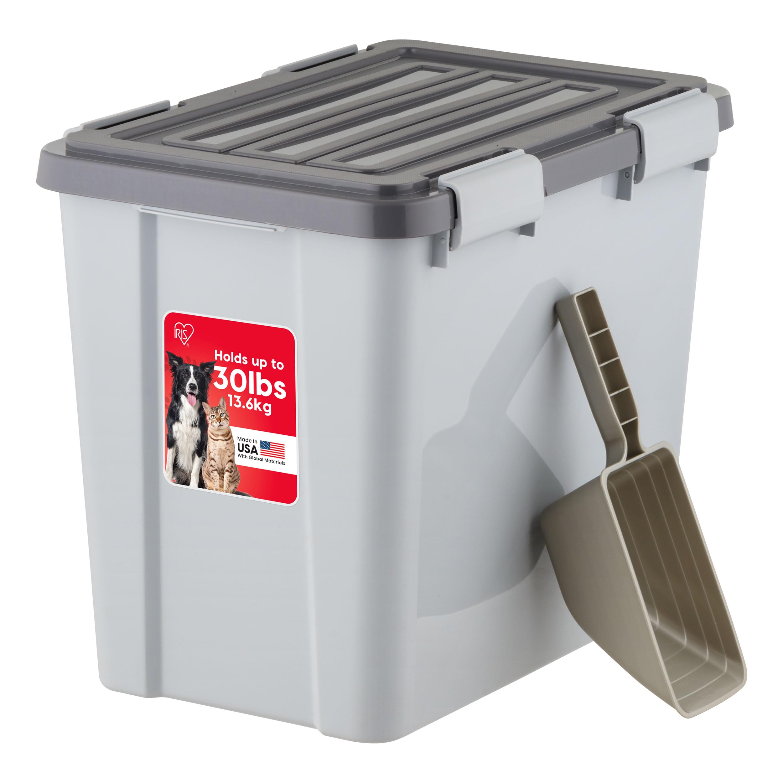 IRIS USA Stackable Dog Food Storage Container with 2 Cup Scoop, 4 Secure Latches, Fits up to 30 lbs, Pet Dry Food Bin, Gasket Se