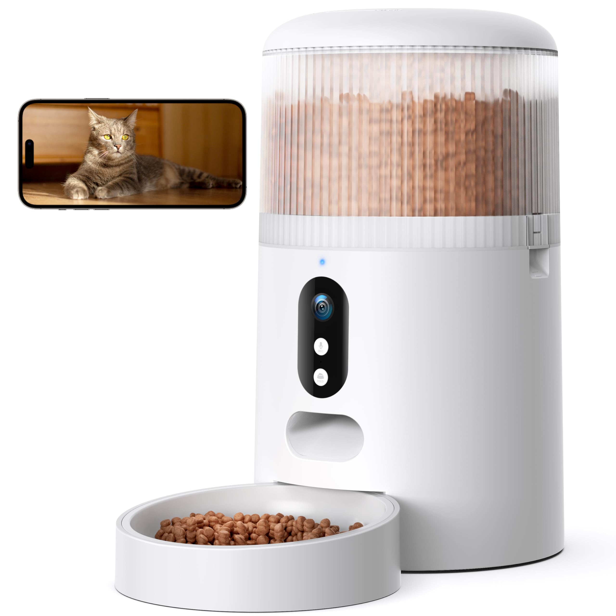 Faroro Automatic Cat Feeder with Camera, 3MP HD Video with Night Vision, 5G WiFi Cat Feeder Automatic with APP Control, 2-Way Au