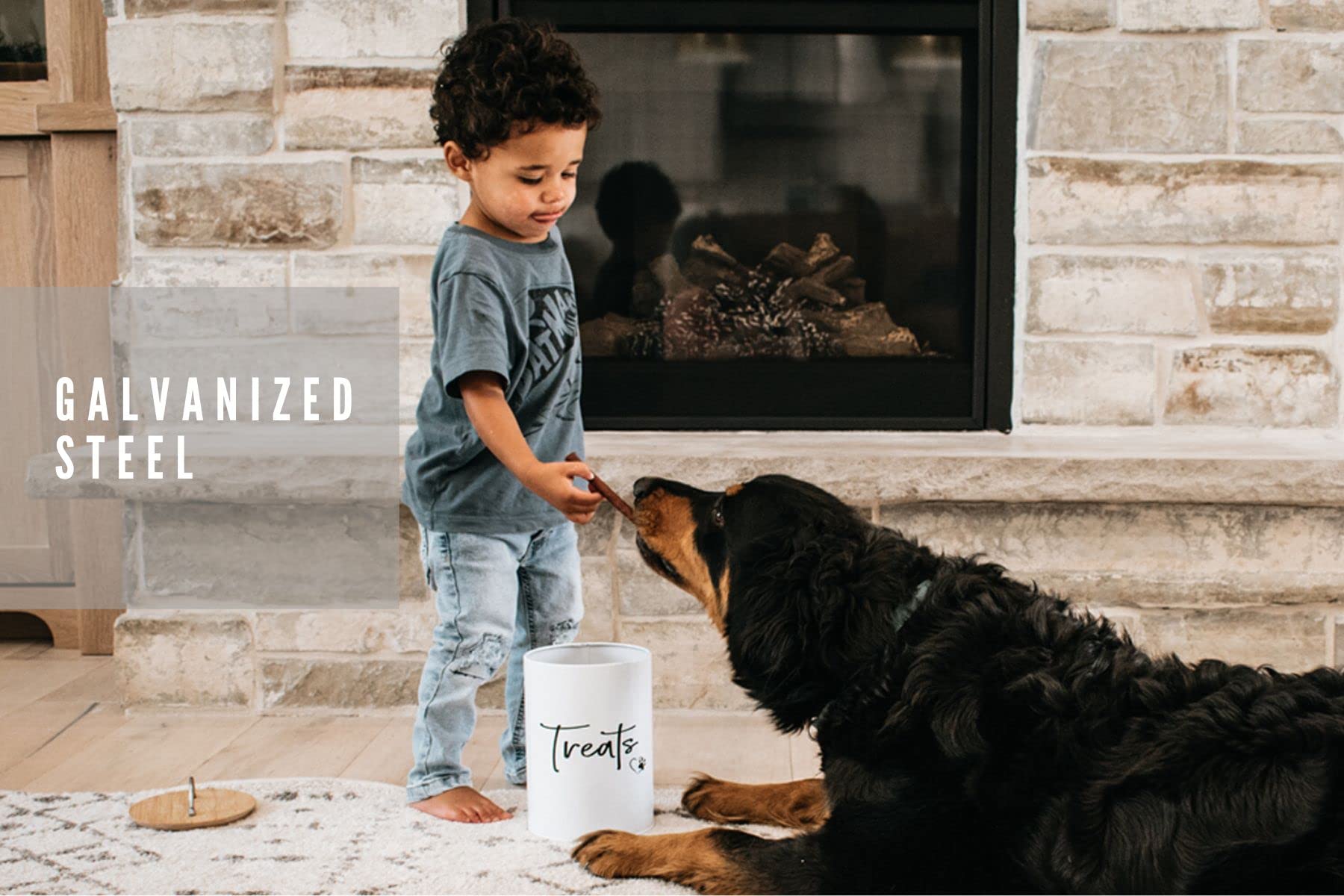 Simply Unleashed White Dog and Cat Treat Container with Easy to Open Bamboo Lid, 98 oz/12 cups