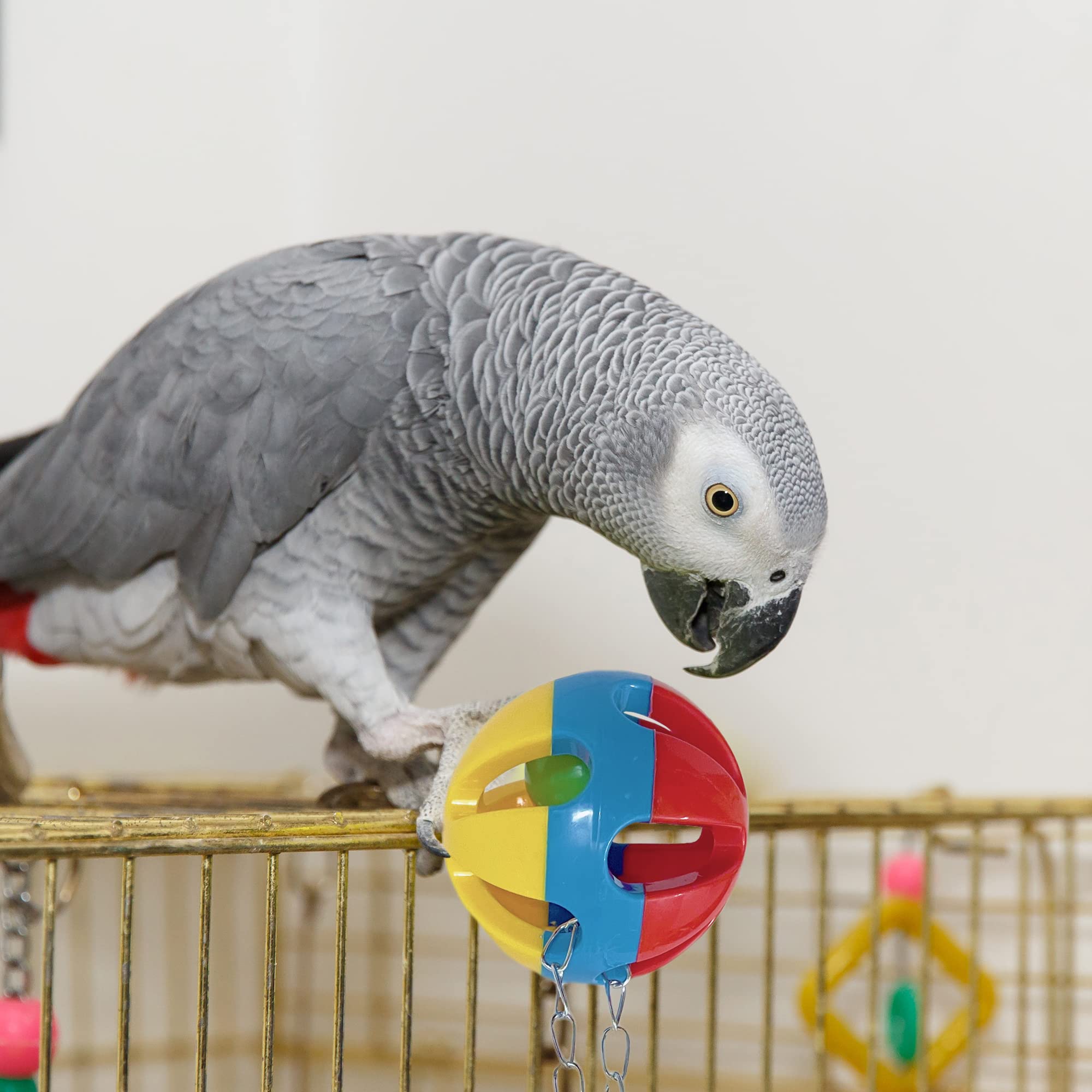 Simena Parrot Ball Toy With Bell, Cage Hanging Accessories For Medium To Large Birds, Interactive Toys For Birds, Cat Ball Toy(S