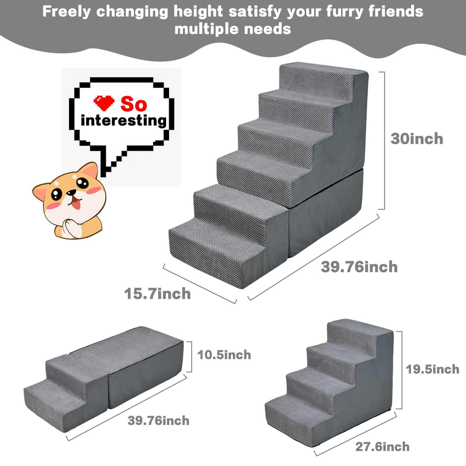 MALOROY Dog Stairs 30 inches High, Dog Stairs for Small Large Dogs for High Beds 28-34 inches Tall, 33D Foam Dog Steps/Dog Ramp