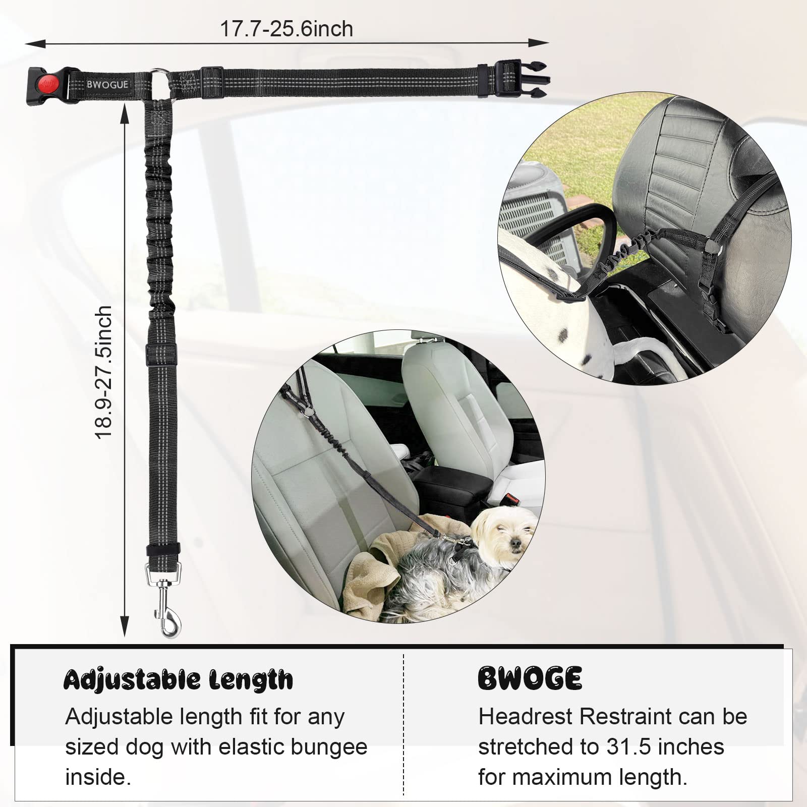 Bwogue 2 Packs Dog Cat Safety Seat Belt Strap Car Headrest Restraint Adjustable Nylon Fabric Dog Restraints Vehicle Seatbelts Ha