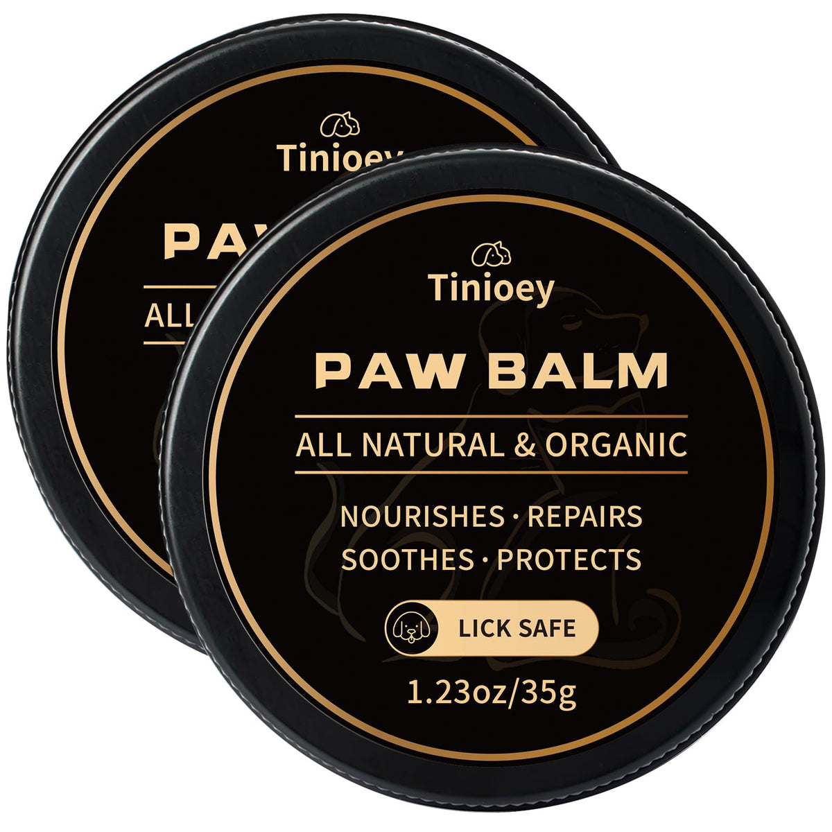 Tinioey All-Natural Lick Safe Dog Paw Balm For Dogs & Cats | 2 Pack Dog Paw Pad Balm Paw Protector, Moisturizer & Soother For Dry Cracked Paws & Noses | Snout Soother For Dogs (1.23Oz*2)