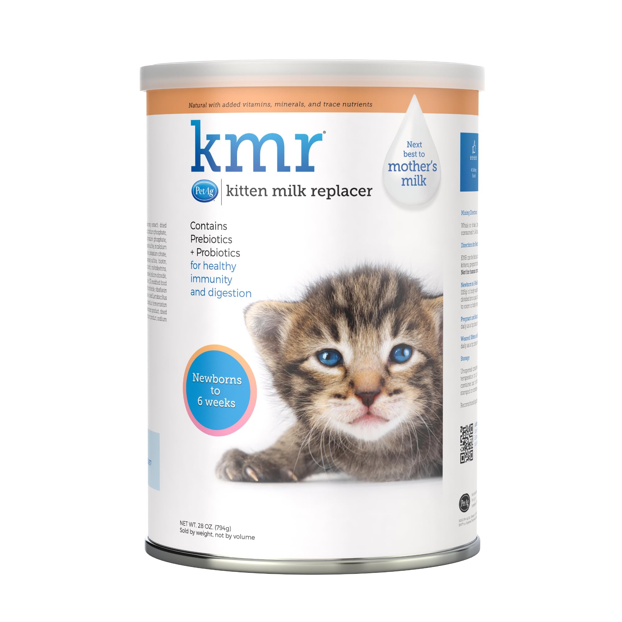 PetAg KMR Kitten Milk Replacer Powder - 28 oz - Powdered Kitten Formula with Prebiotics, Probiotics & Vitamins for Kittens Newbo