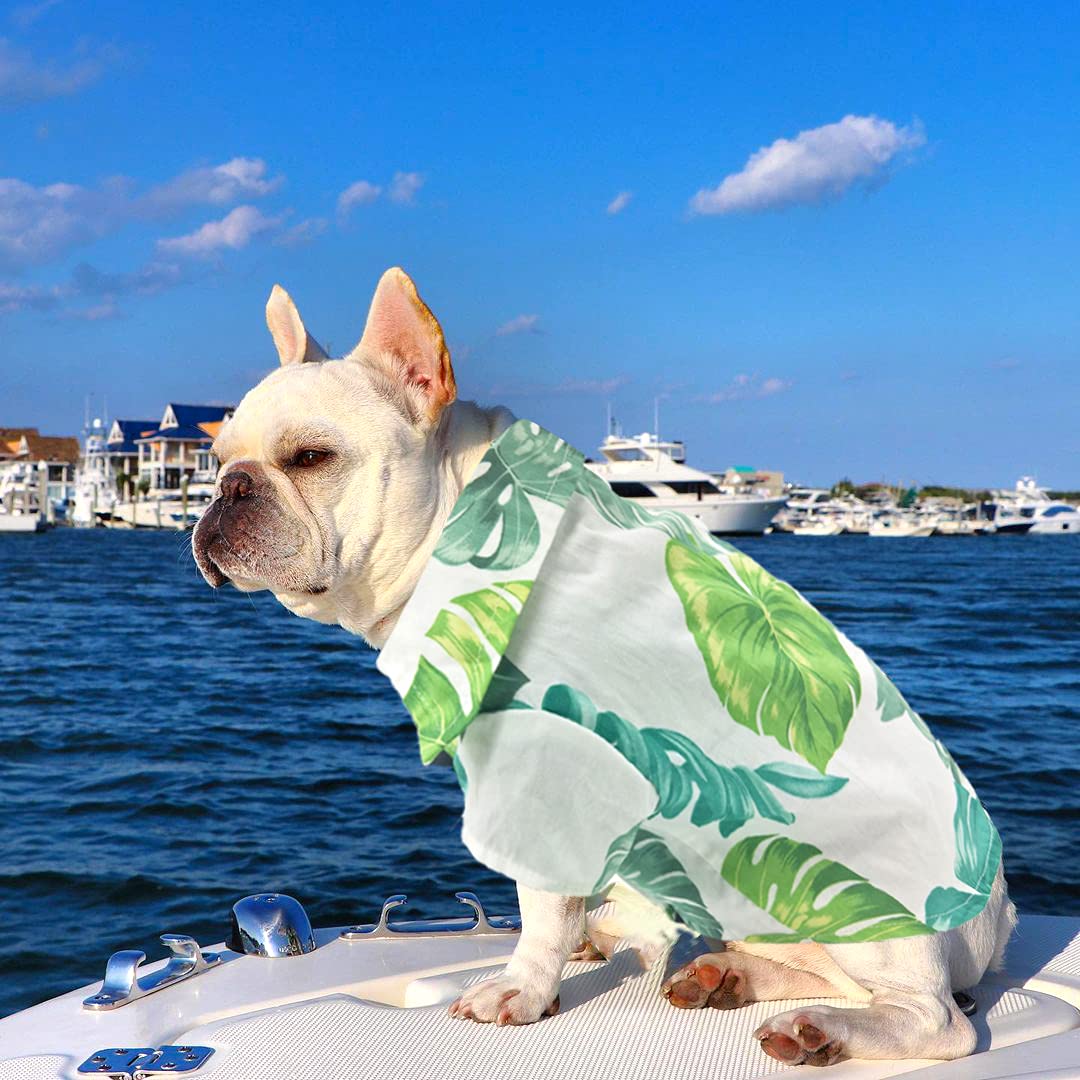 Lkex Dog Shirt Hawaiian Puppy Clothes, Leaf Printed Lapel Vest Summer Polo T-Shirt Pet Apparel Dog Clothes For Small Medium Boy