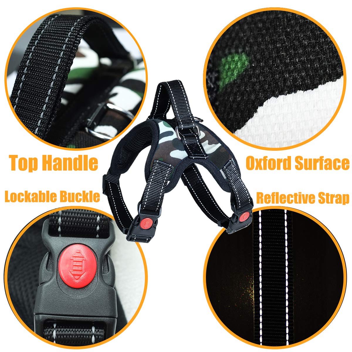 No Pull Dog Harness, Breathable Adjustable Comfort, Free Leash Included, For Small Medium Large Dog, Best For Training Walking Camo Xl