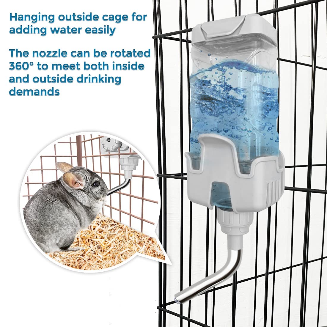 Vannon Top Fill Small Animal Water Bottles for Crate No Drip BPA Free Water Dispenser for Rabbit, Chinchilla, Ferret, Guinea Pig