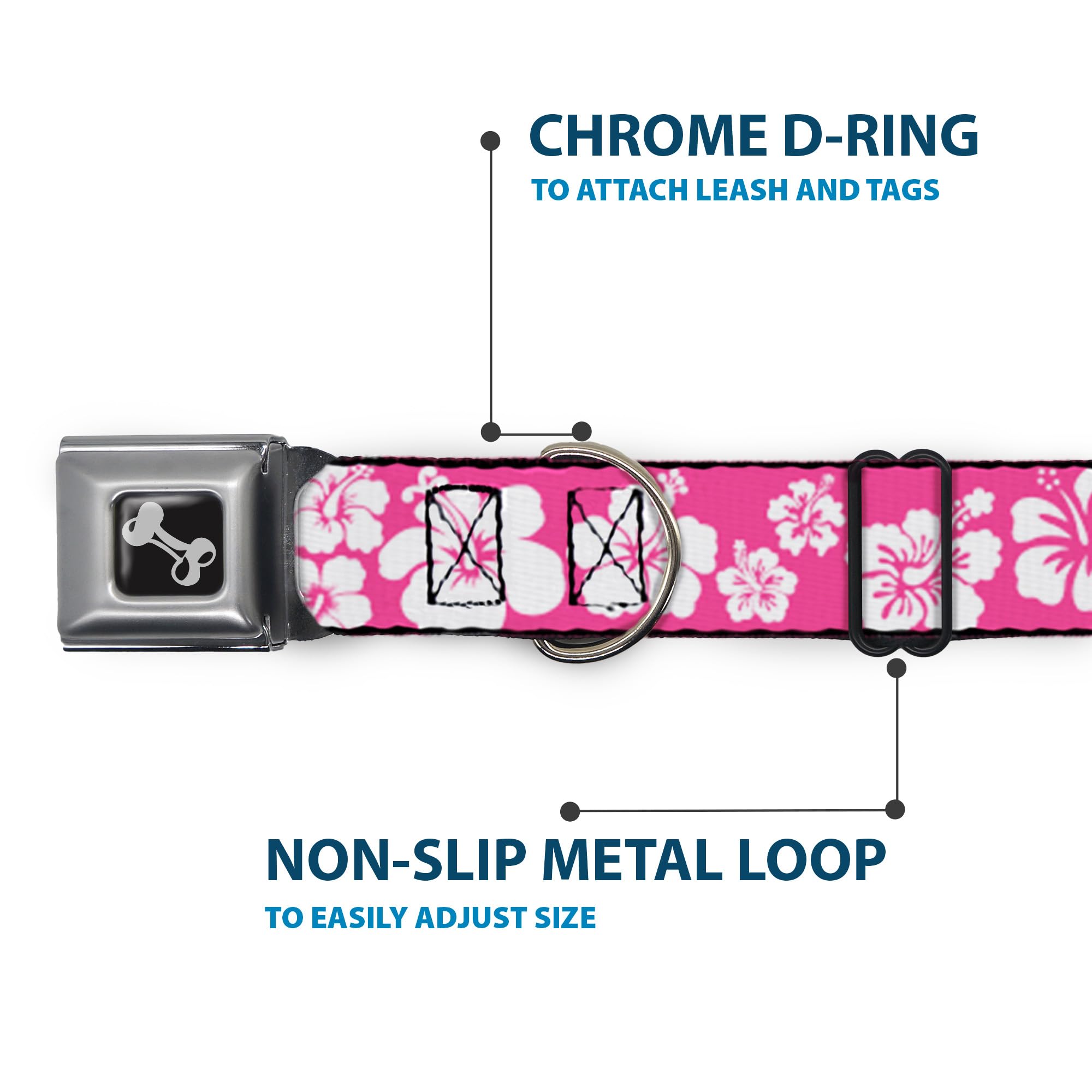 Buckle-Down Hibiscus Neon Pink/White Dog Collar Bone, Wide Small/13-18, Neck - Small