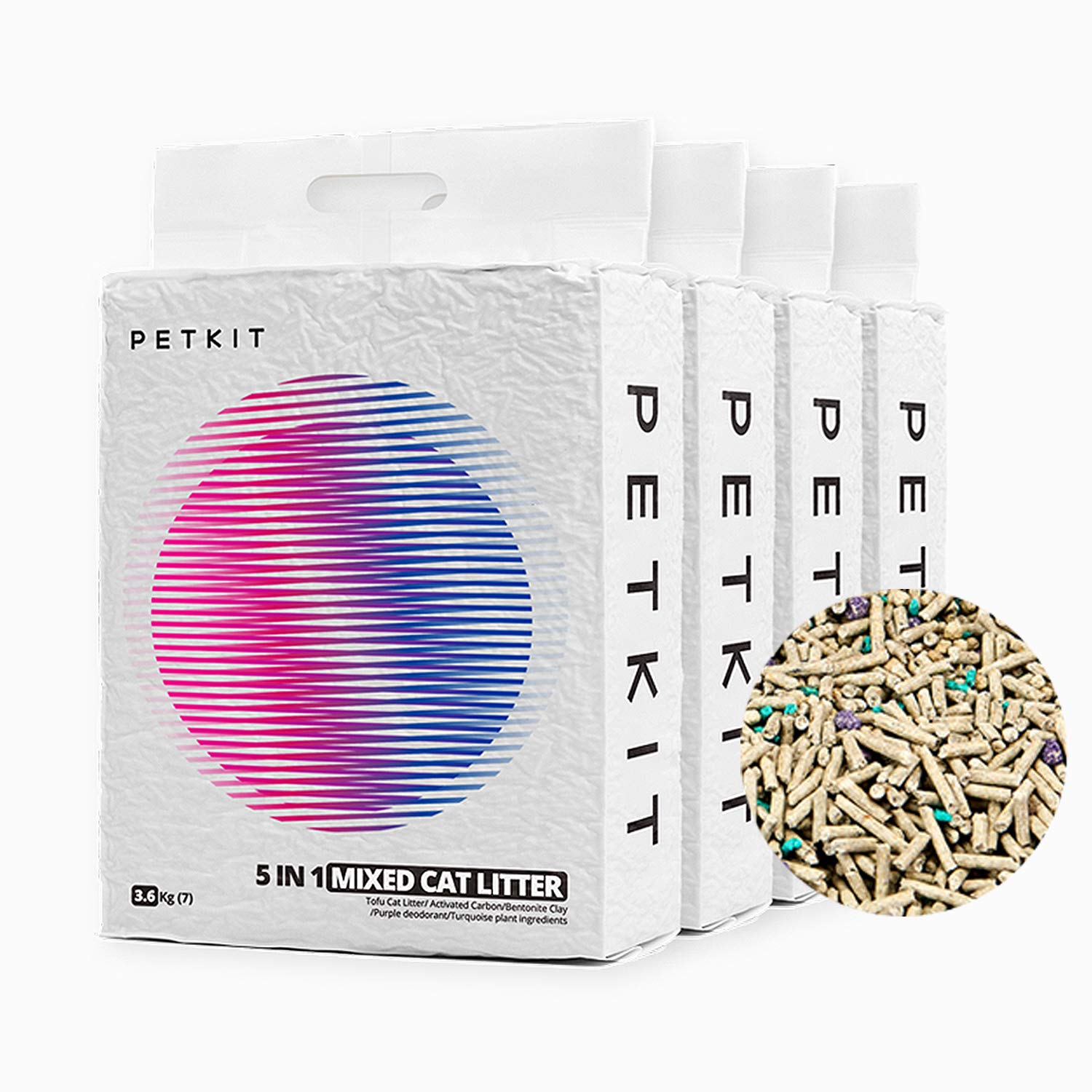 Petkit Everclean 5 In 1 Mixed Cat Litter,Strong Clumping Cat Litters,Odor Control And Unscented Ultra Absorbent Water Flushable Bentonite Tofu Cat Litter,Dust-Free, 32 Lbs (8Lb/Pack)