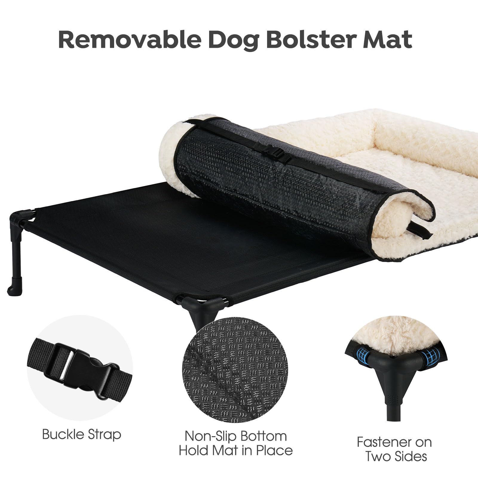 Veehoo Cooling Elevated Dog Bed Add Removable Deluxe Rose Plush Bolster Cushion Mat, 41'' X 27'' Washable Dog Couch Bed, Raised