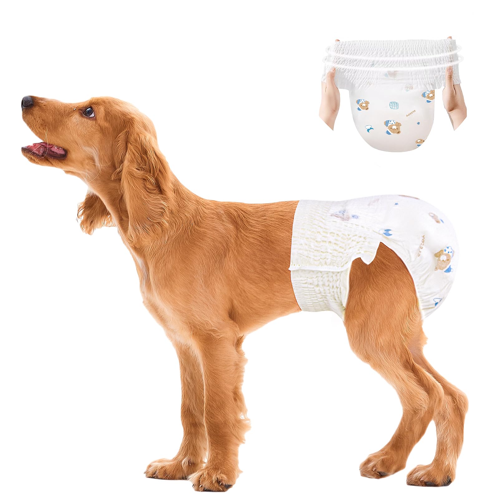 Ambreview Dog Diapers Female, Disposable Pull Up Doggie Diapers For Female Dogs, Ultra Absorbent & Anti-Side Leakage, Stretchy D