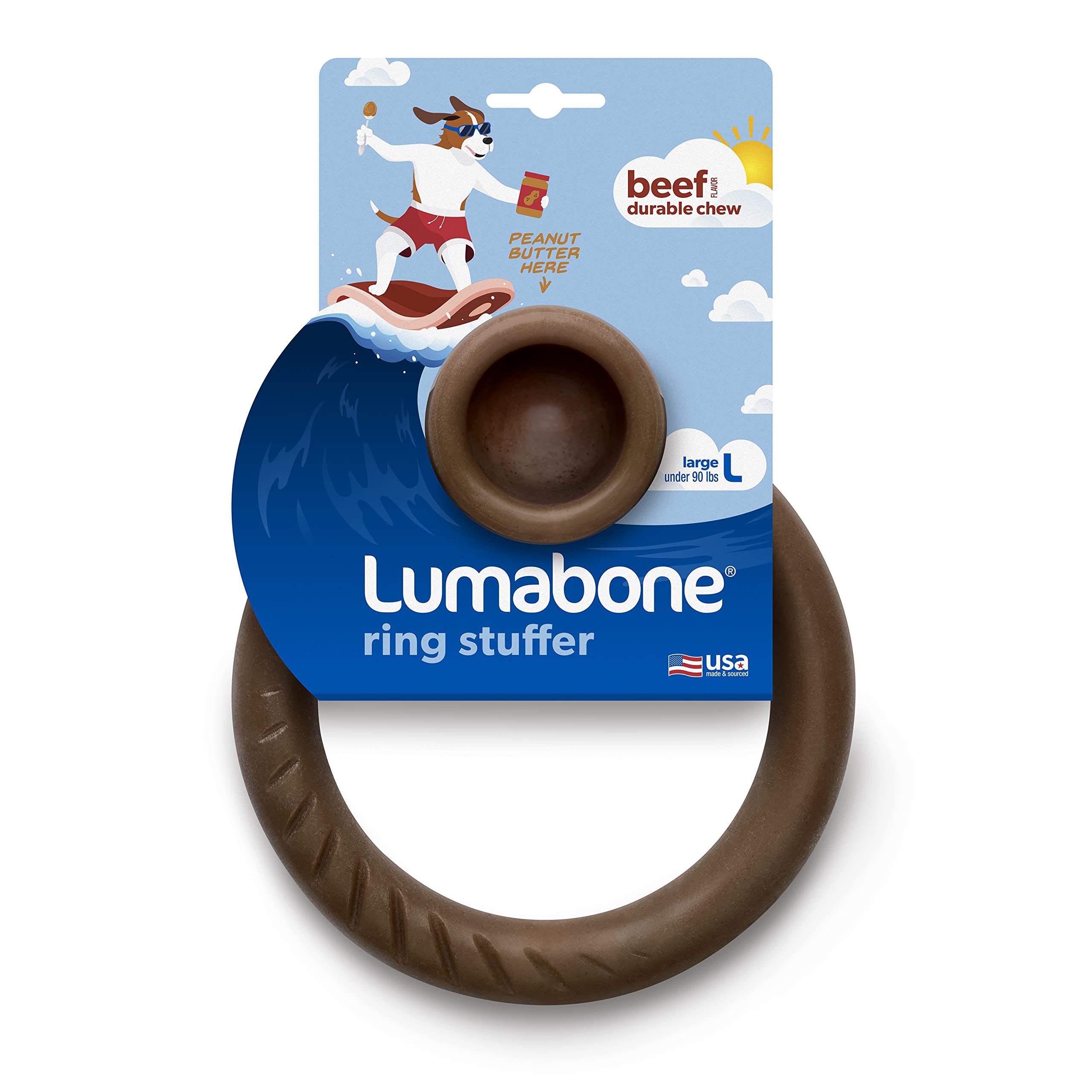 Lumabone Ring Stuffer Durable Chew Toy For Aggressive Chewers, Real Beef, Made In Usa, Large