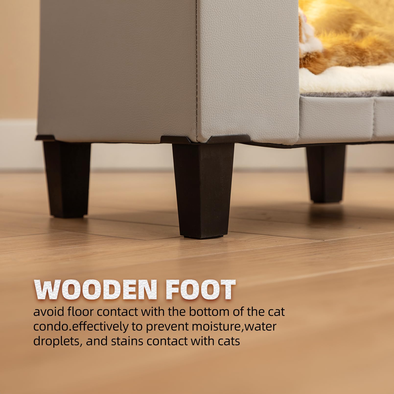 Nuromy Cat Condo & Hideaway - Large Scratch Pad, Leather Cat Bed & Side Table, Grey