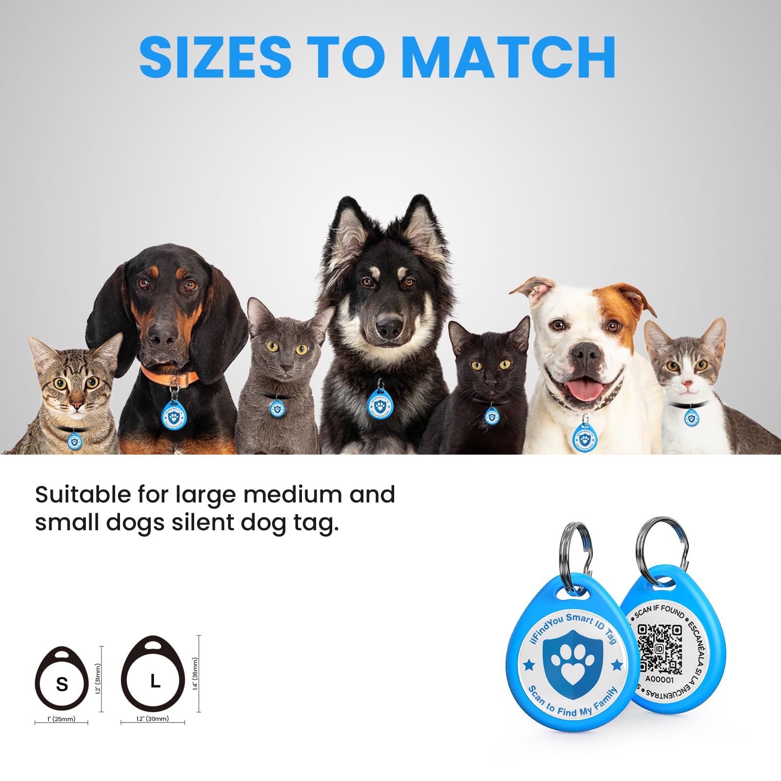 ilFindYou Personalized QR Code Tag for Kitten Collar, Cat Tracker With Scan Location Alerts, Blue S