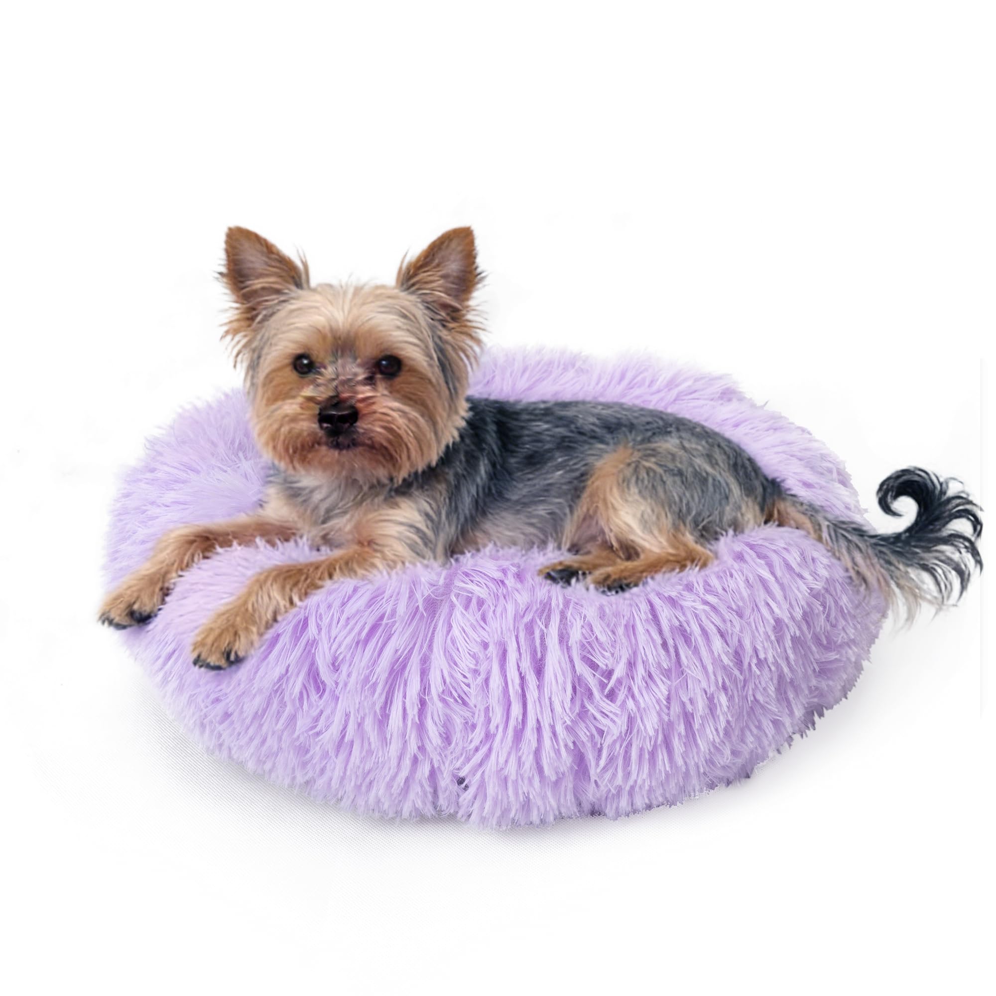 Fluffy Purple Dog Bed Extra Small Washable,Calming Dog Bed Princess for Small Dogs 15 inches Donut Soft Small Pet Bed,Anti Anxie