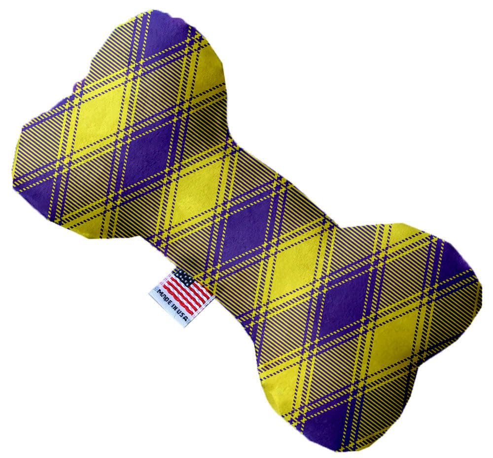 Pet and Dog Plush Heart or Bone Toy, &quot;Plaids Group&quot; (Available in different sizes, and 7 different pattern options!) Purple &Yellow Plaid 6&quot; Plush Bone