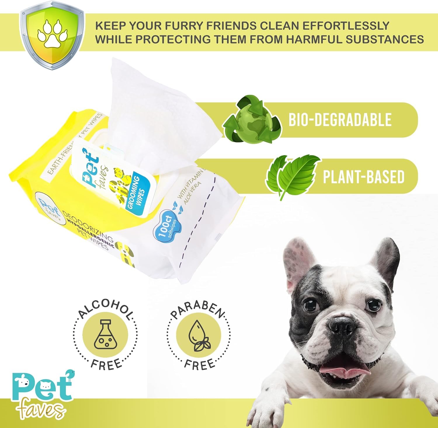 Pet Faves Dog Wipes For Cleaning And Deodorizing | Hypoallergenic Grooming Wipes For Paws And Butt, Clean Face & Body Between Ba