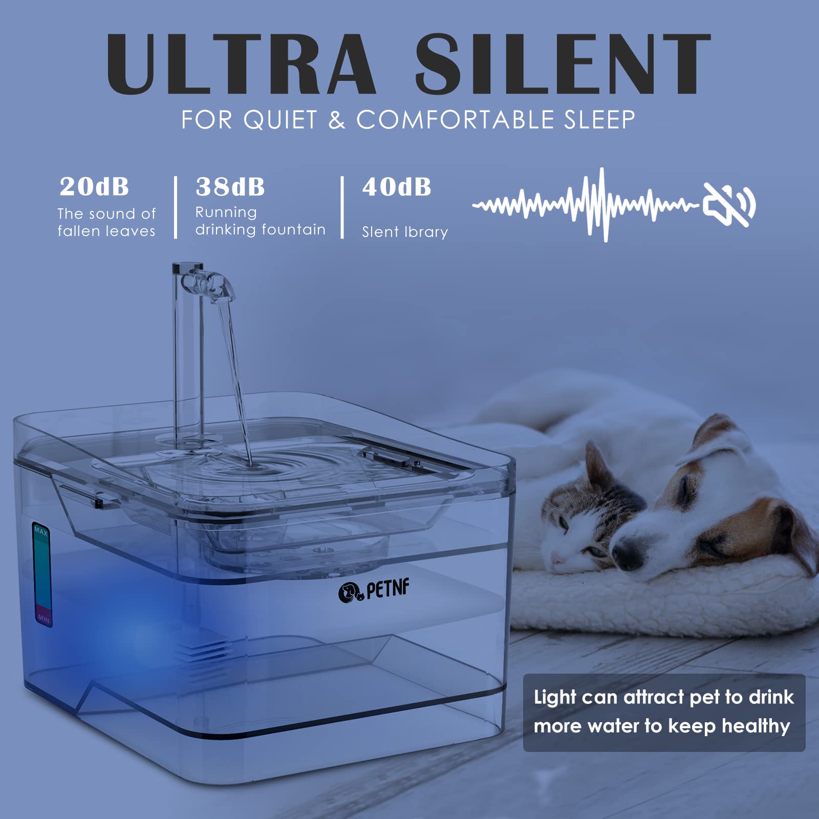 Cat Water Fountain, 101Oz/3L Pet Drinking Fountain For Cats Dogs Inside Ultra Quiet Automatic Water Fountain Dispenser, Smart Pump With Led Light, Cat Fountains With 2 Filters, 3 Water Flow Settings