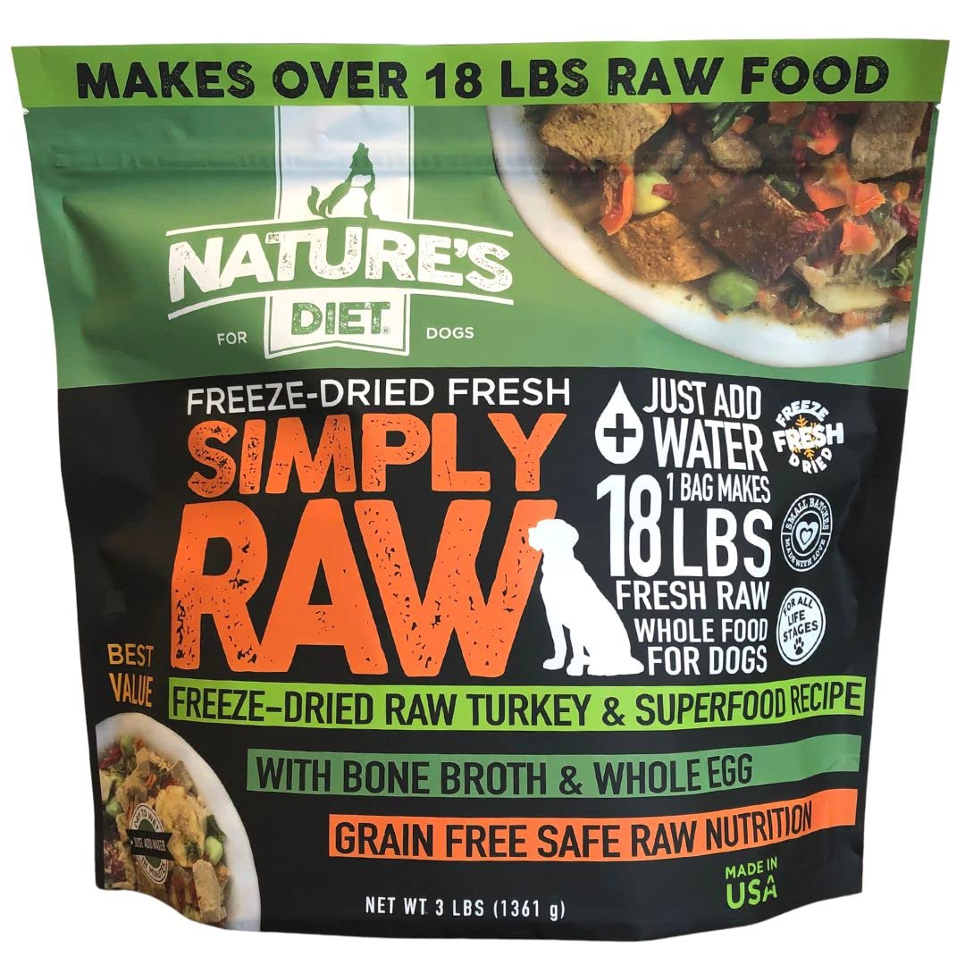 Natures Diet Simply Raw Freeze-Dried Raw Whole Food Meal - Makes 18 Lbs Fresh Food With Muscle, Organ, Bone Broth, Whole Egg, S
