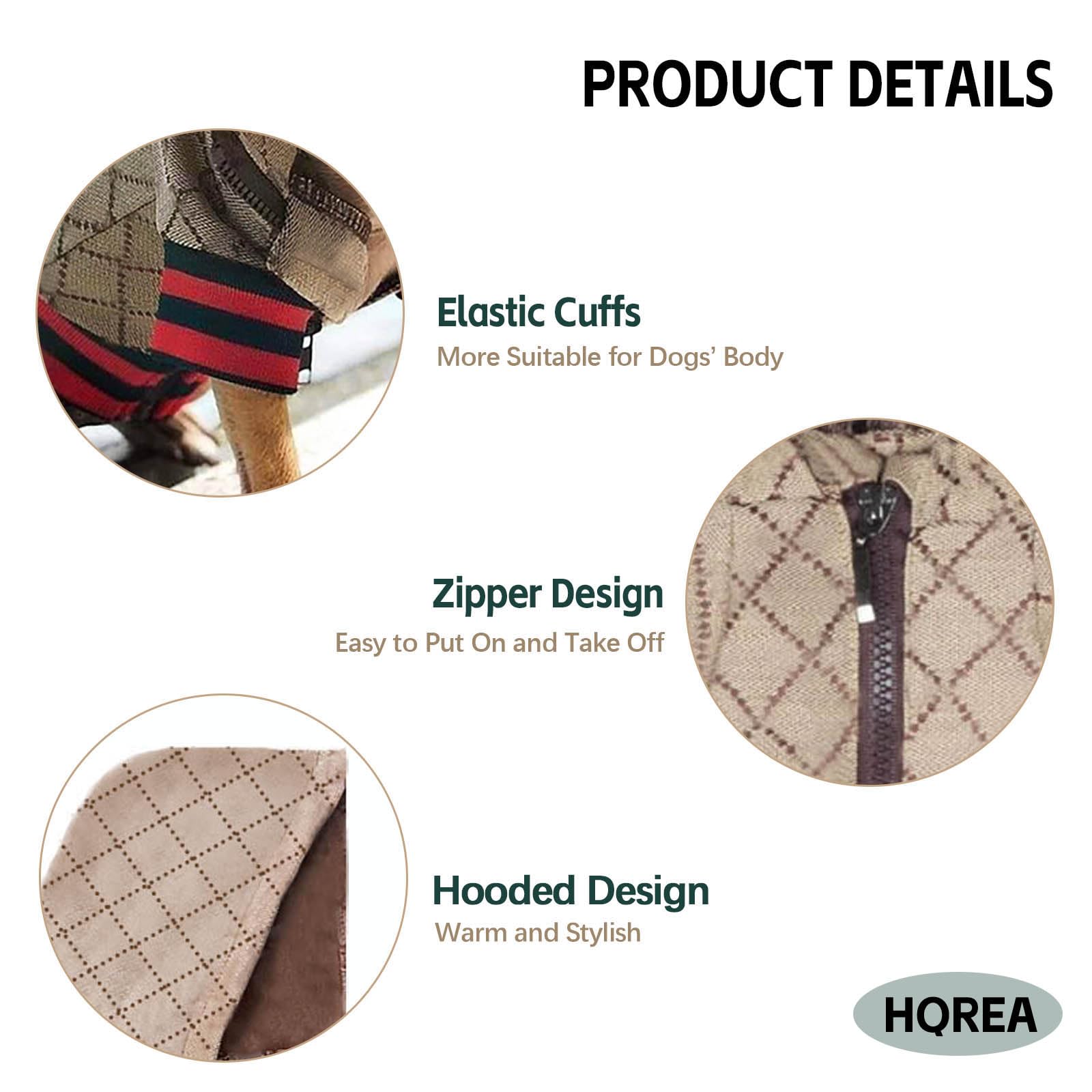 HQREA Dog Hoodie Luxury Winter Small Dog Jacket Clothes Classic Designer Warm Pet Coats Zipper Design Easy On/Off French Bulldog