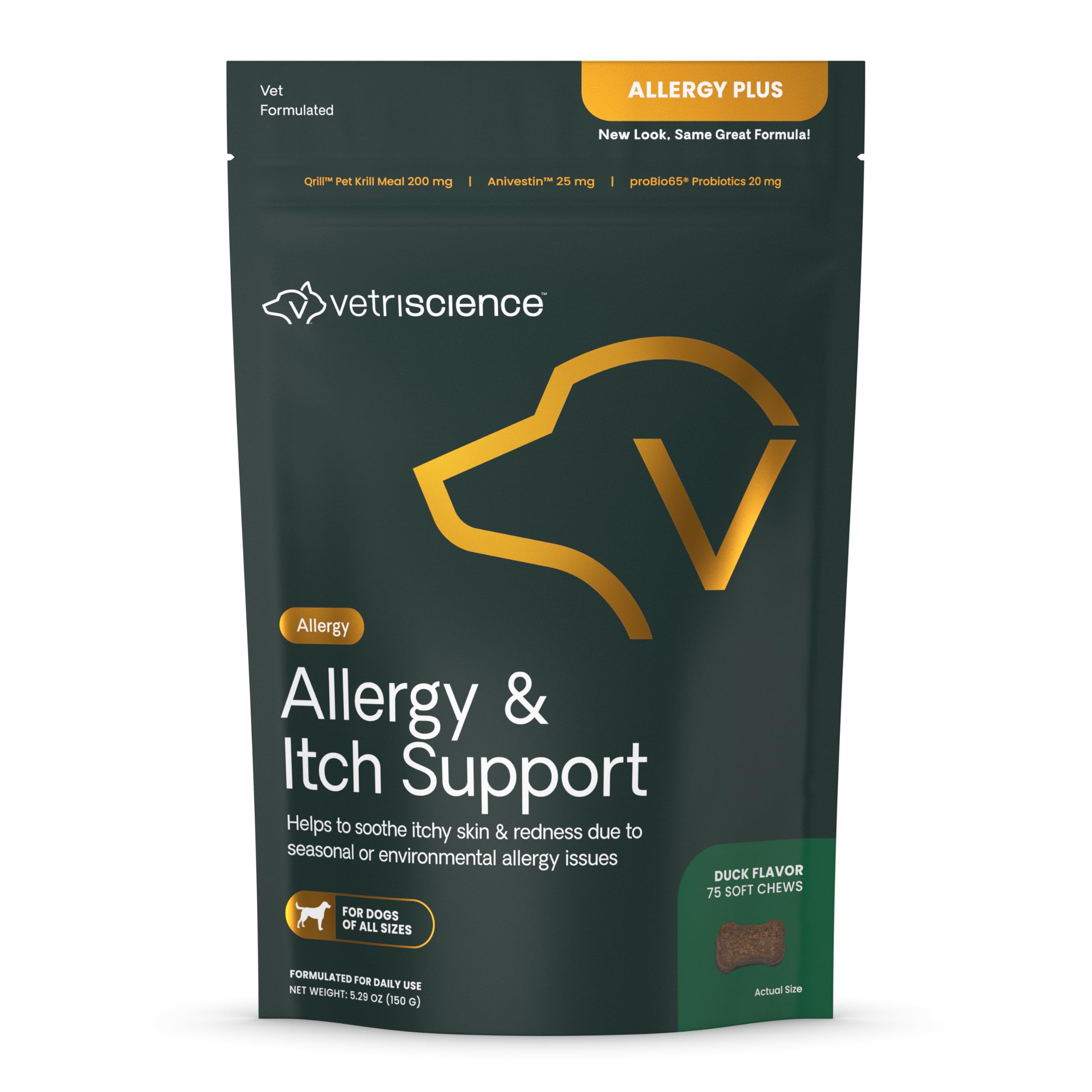 VetriScience Allergy & Itch Support Chews, Skin and Coat Supplement for Dogs, Allergy Chews for Itching, Scratching, and Licking