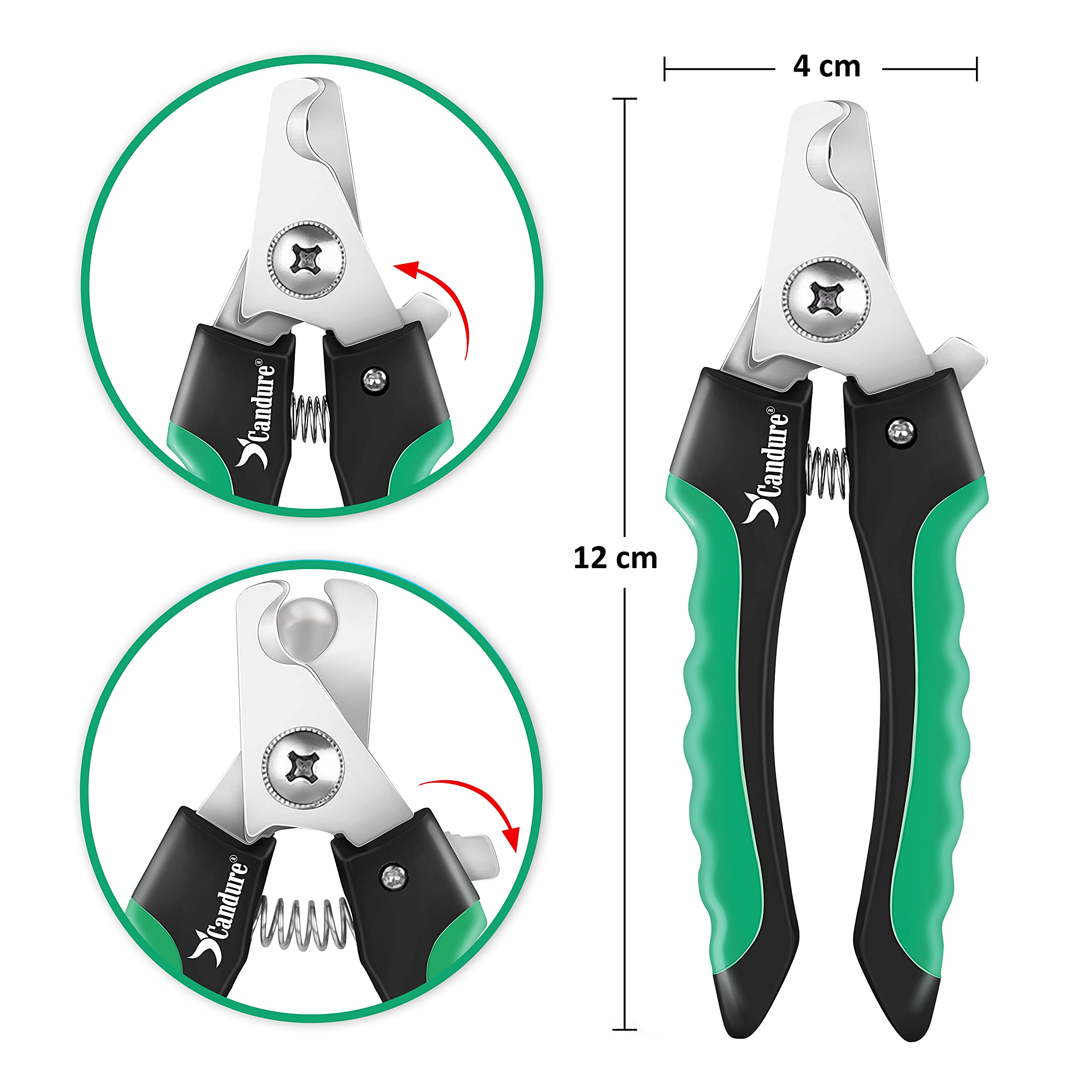 Candure Dog Nail Clippers Professional Pet Nail Clipper Suitable For Cats, Rabbits And Guinea Pigs - Safety Lock/Protective Guard To Avoid Over Cutting (Green, Medium To Small)