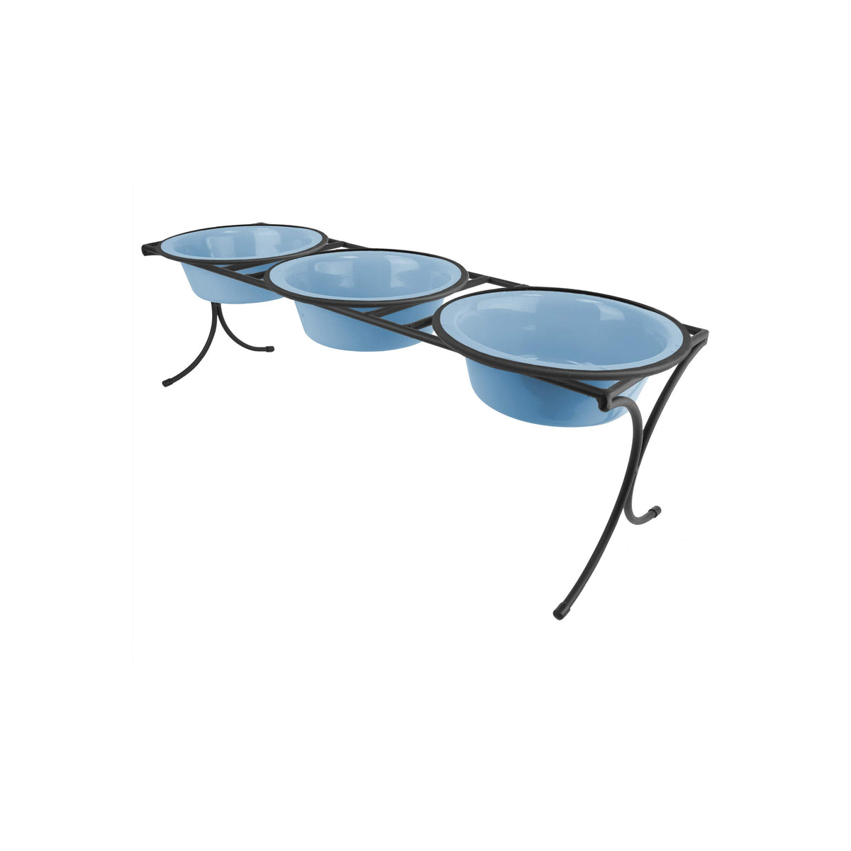 Platinum Pets Bistro Triple Diner Feeder With Stainless Steel Dog Bowls, Small, Sky Blue