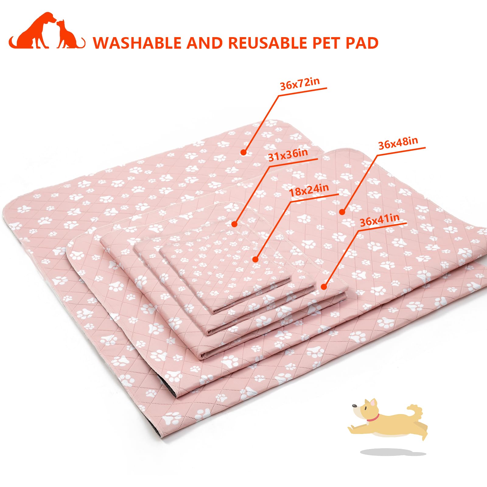 Washable Pee Pad For Dogs Of 2Pack Reusable Puppy Non-Slip Pet Training Pads(Pink,36*48'')