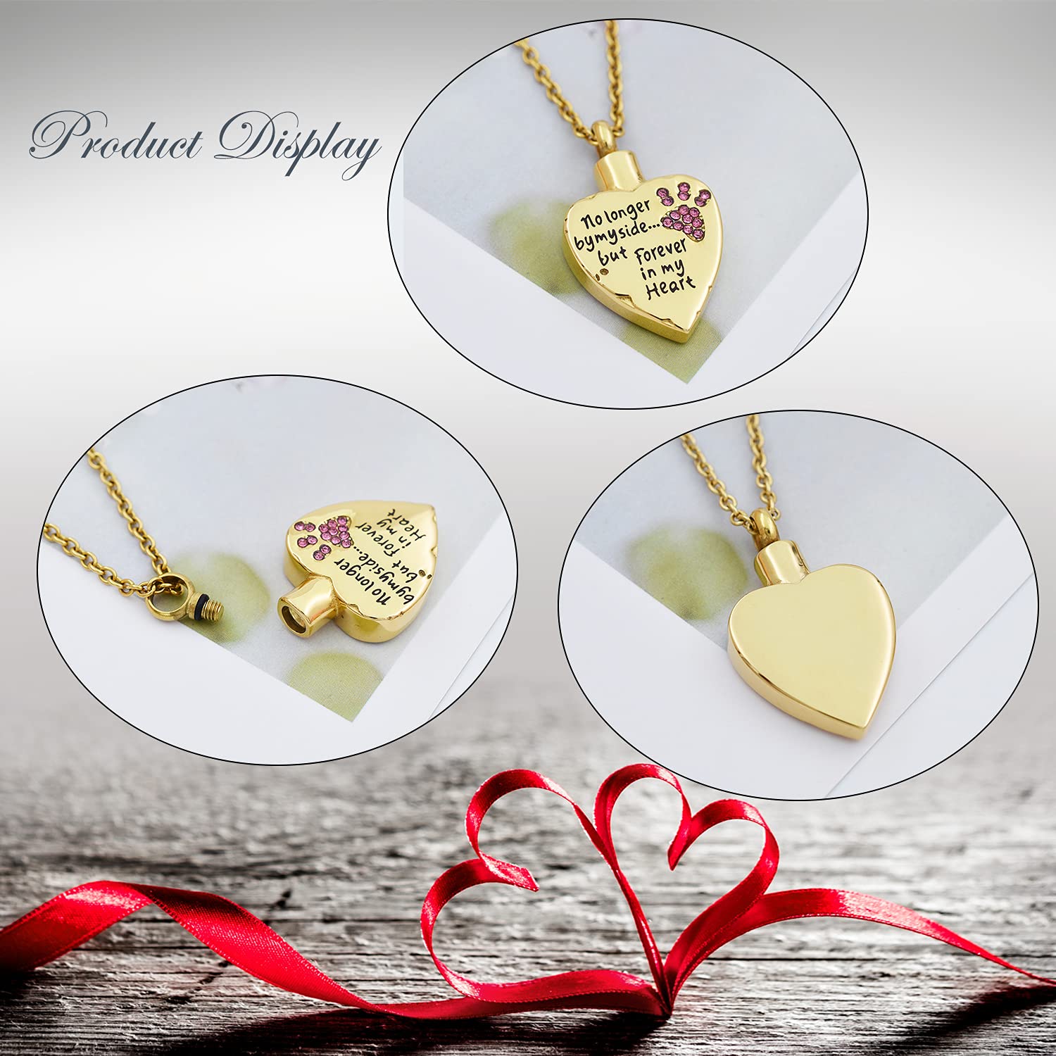 Fashion Pet Cremation Jewelry Stainess Steel Heart Keepsake Ashes Necklace Dog Cat Paw Memorial Urn Pendant(Gold-Pink)