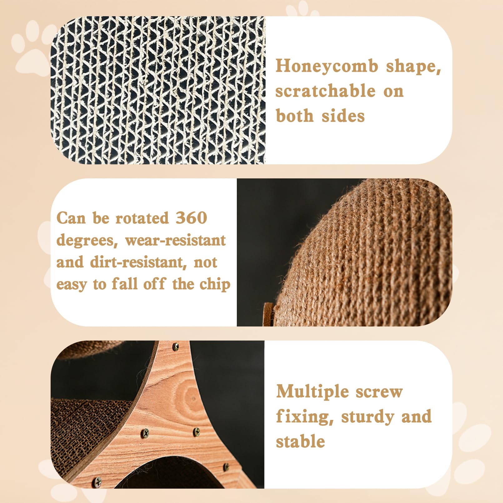 Apatal Rabbit Scratch Toy,Natural Sisal Rope Claws Scratcher Cardboard Pad Bunny Scratching Ball For Indoor Bunnies Kittens Chin