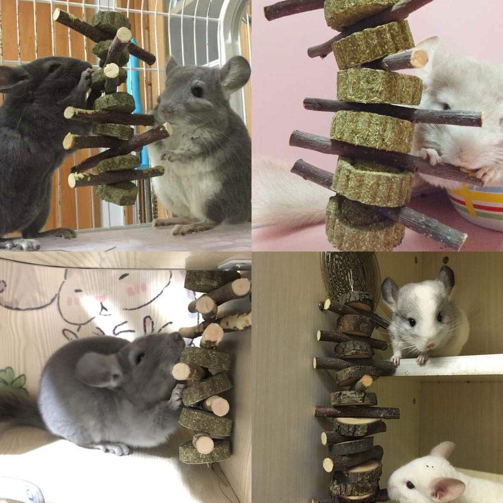 Pesandy Bunny Chew Toys For Teeth, Organic Apple Wood Molar Sticks With Timothy Hay Circles For Bunny Chinchilla Guinea Pig Hamsters Holland Lop Prairie Dogs Squirrels Gerbils, Improves Dental Health