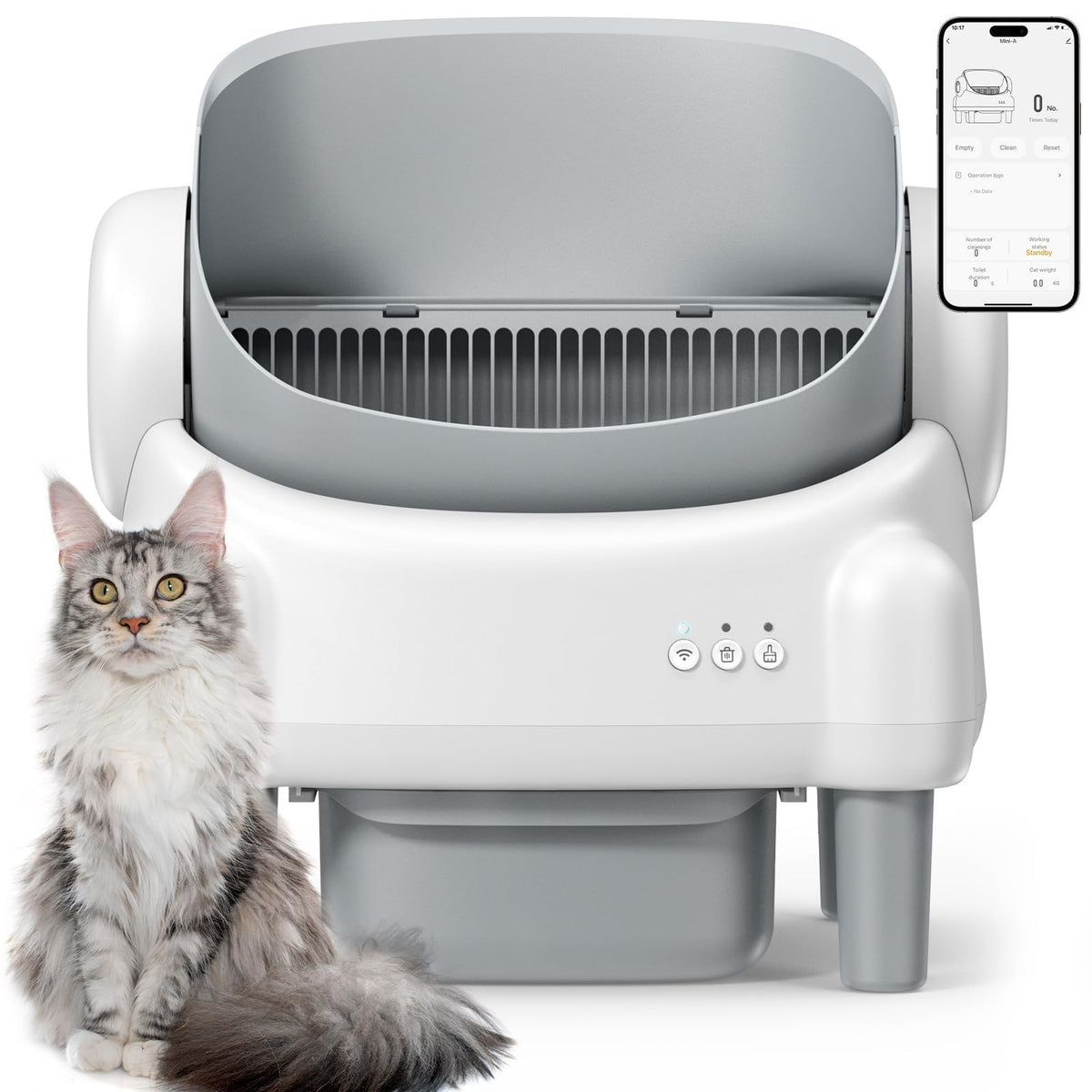 Paruuntys Open Top Self Cleaninglitter Box,Automatic Cat Litter Box For Multiple Cats With App Control, Safety Sensor & 2-Roll L