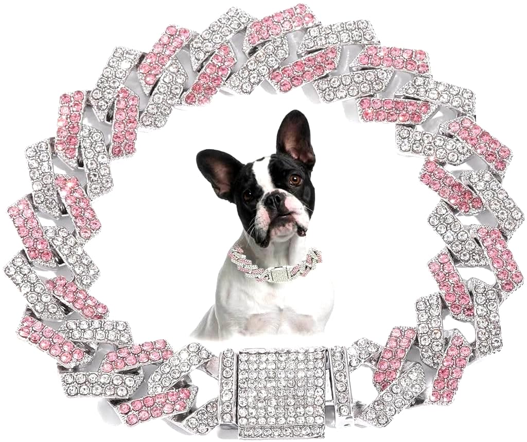 Serijoars Dog Chain Diamond Collar, Bling Diamond Cuban Link Puppy Collars Glitter Chain Rhinestone Dog Necklace For Small Mediu