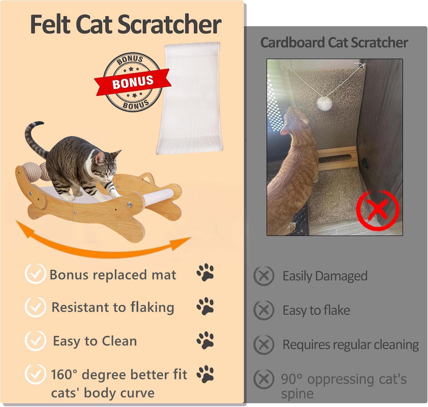 Cat Scratch Pad with Replacement Scratching Felt, Large Cat Scratcher Bed Hammock Lounge for Scratching Pad, Protects Furniture,