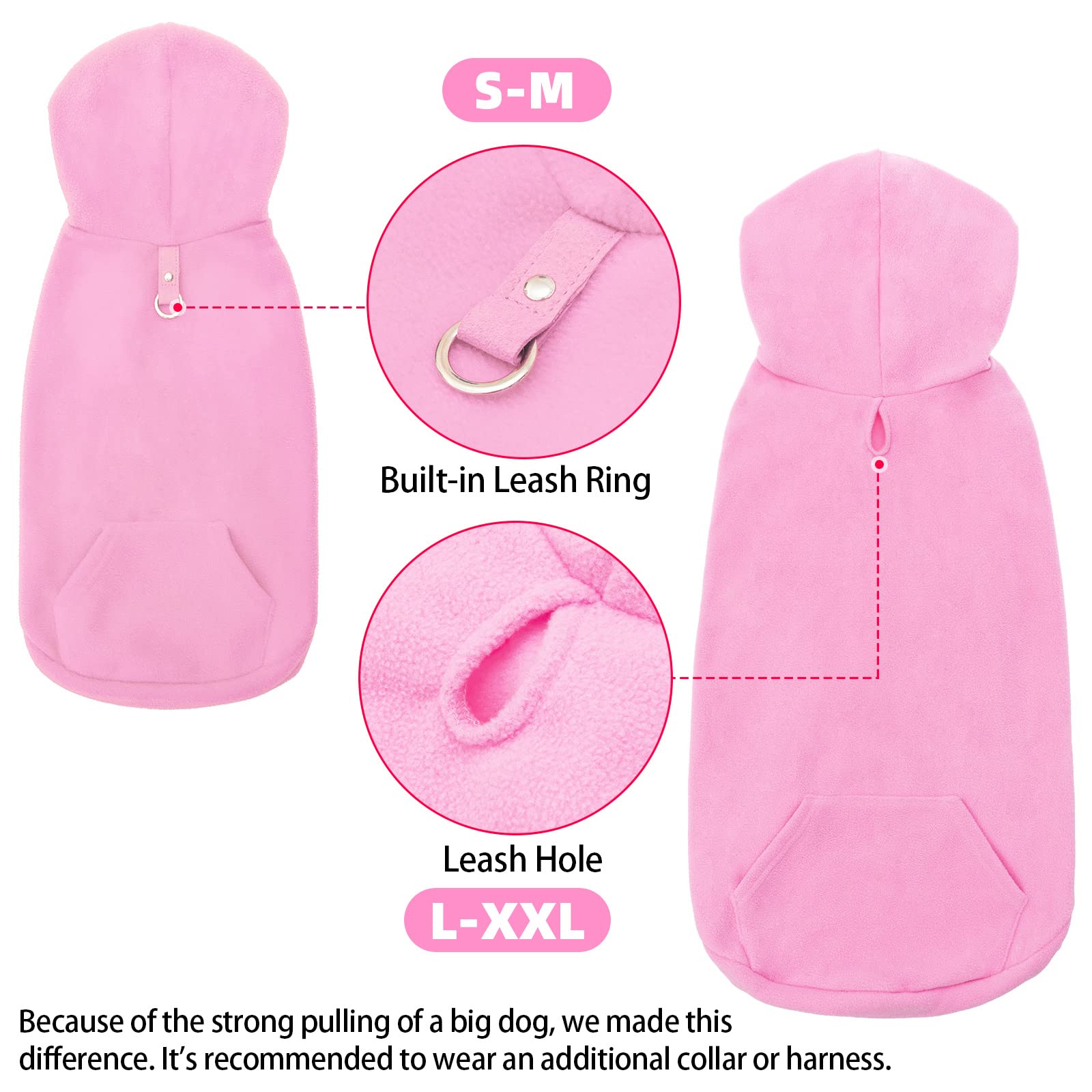Expawlorer Pet Dog Clothes With Pocket, Polar Fleece Dog Hoodie Fall Cold Winter Sleeveless Sweater With Hat Warm Cozy Sweatshirt For Small To Large Dogs Boy And Girl (Pink, L)