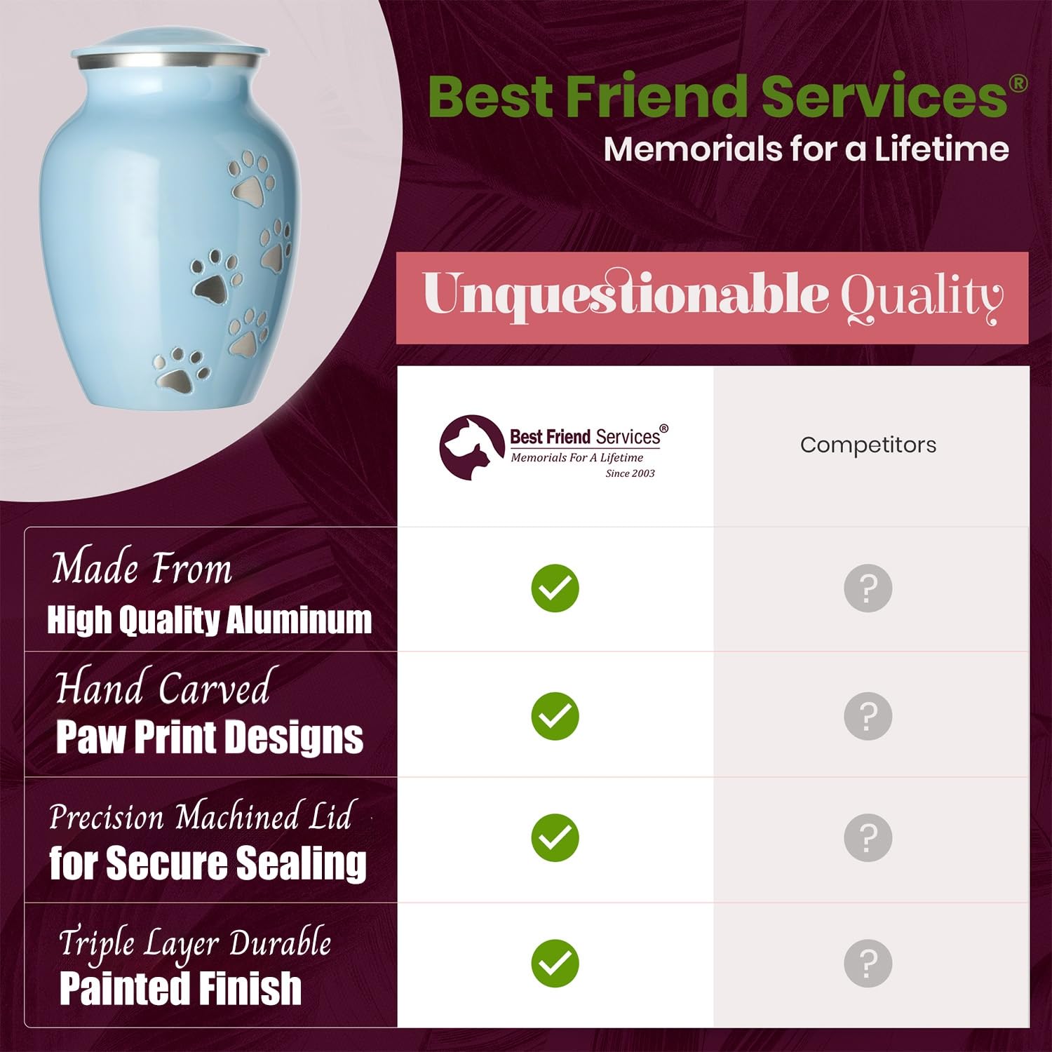 Best Friend Services Pet Urn - Ottillie Paws Legacy Memorial Pet Cremation Urns For Dogs And Cats Ashes Hand Carved Aluminium Me