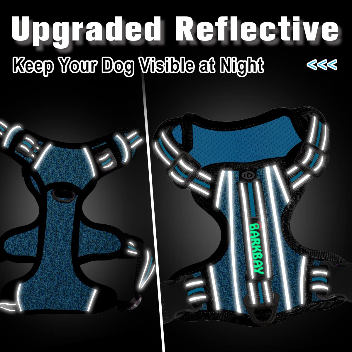 Barkbay Dog Harness No Pull With Id Tag Pocket - Heavy Duty, Reflective, Easy Control For Large Dogs (Blue/Black,L)
