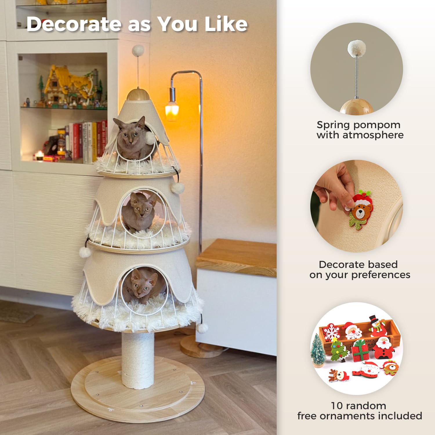 Muttros Modern Cat Tree 51.2 With Thick Scratch Post (5.4In), Wood Cat Furniture With 3 Condo & Aesthetic Metal Frame & Replac
